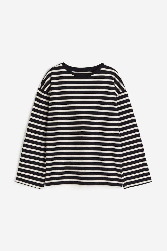 Long-sleeved cotton top - Black/Striped/White/Striped - 1