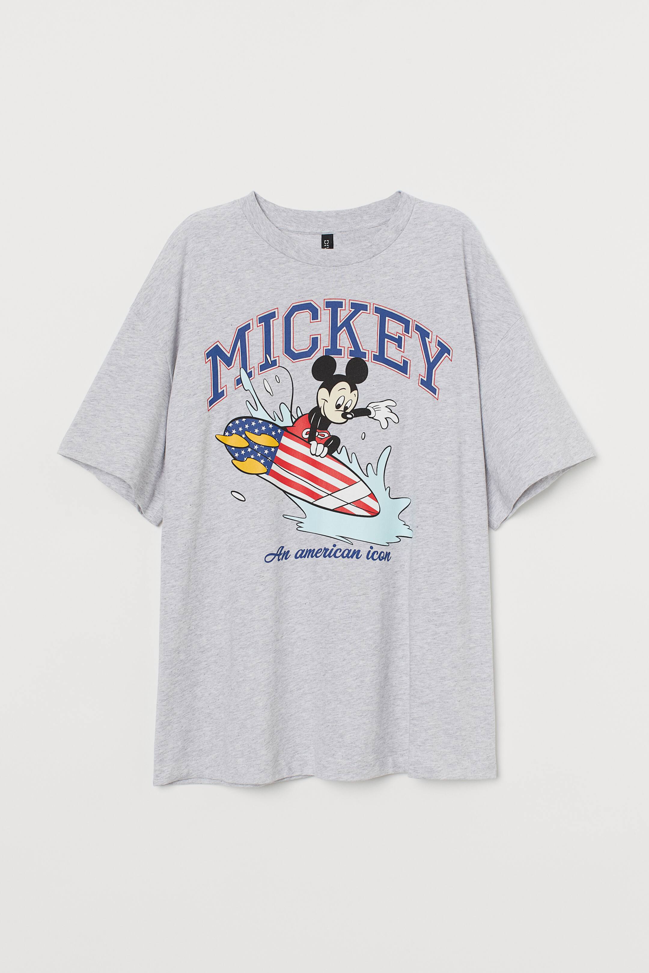 Oversized Printed T Shirt Light Grey Marl Mickey Mouse Ladies Handm Gb