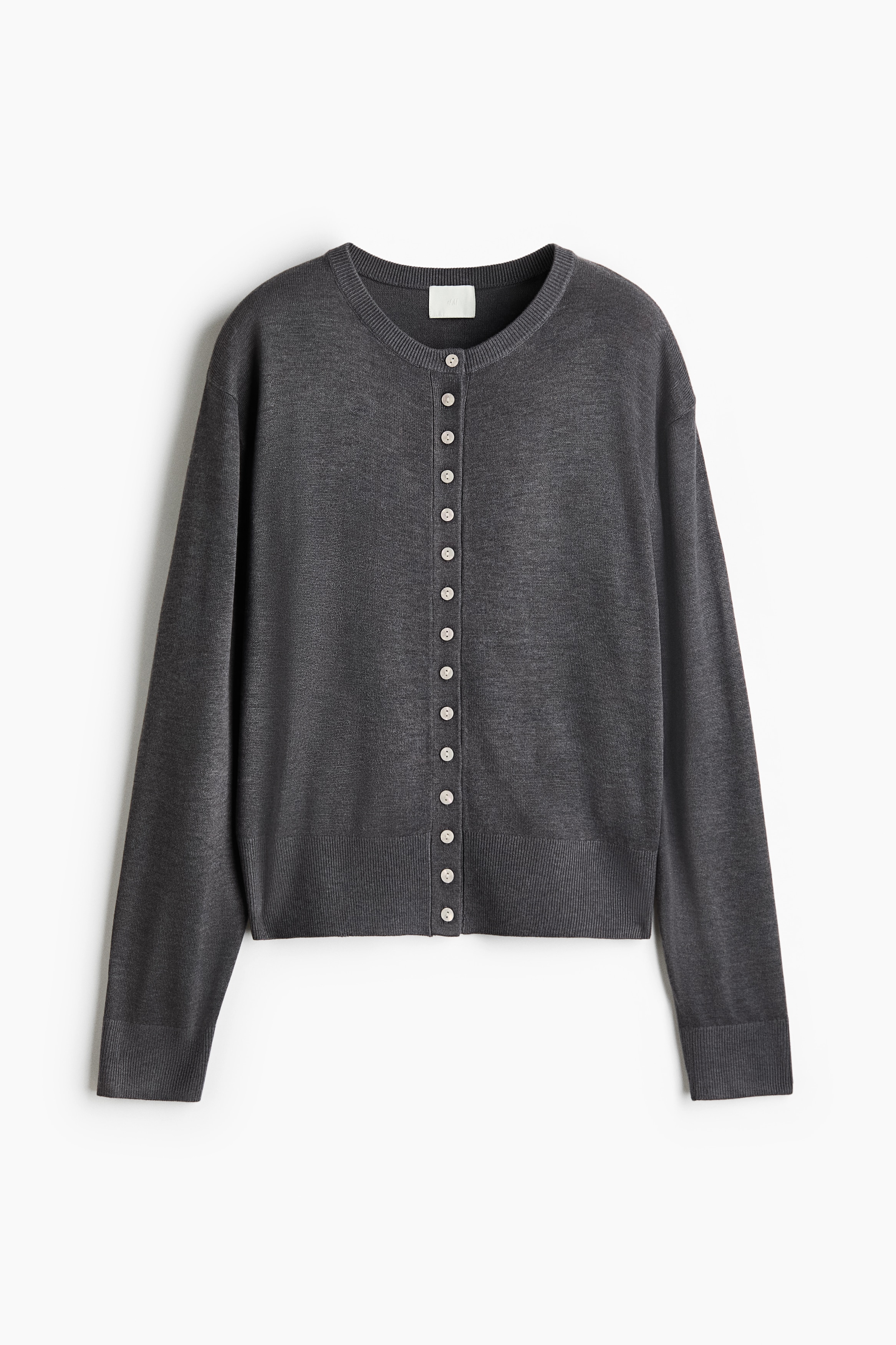 Fine-Knit Cardigan - Dark gray melange/Cream/Black