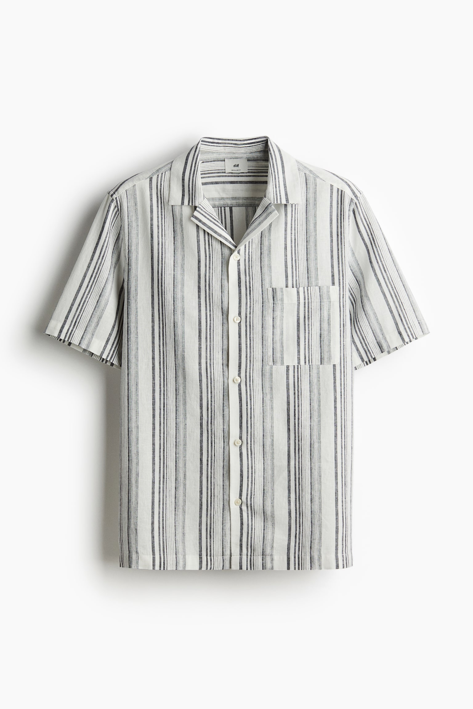 Regular Fit Linen-blend resort shirt - Grey/Striped/Green/Striped - 1