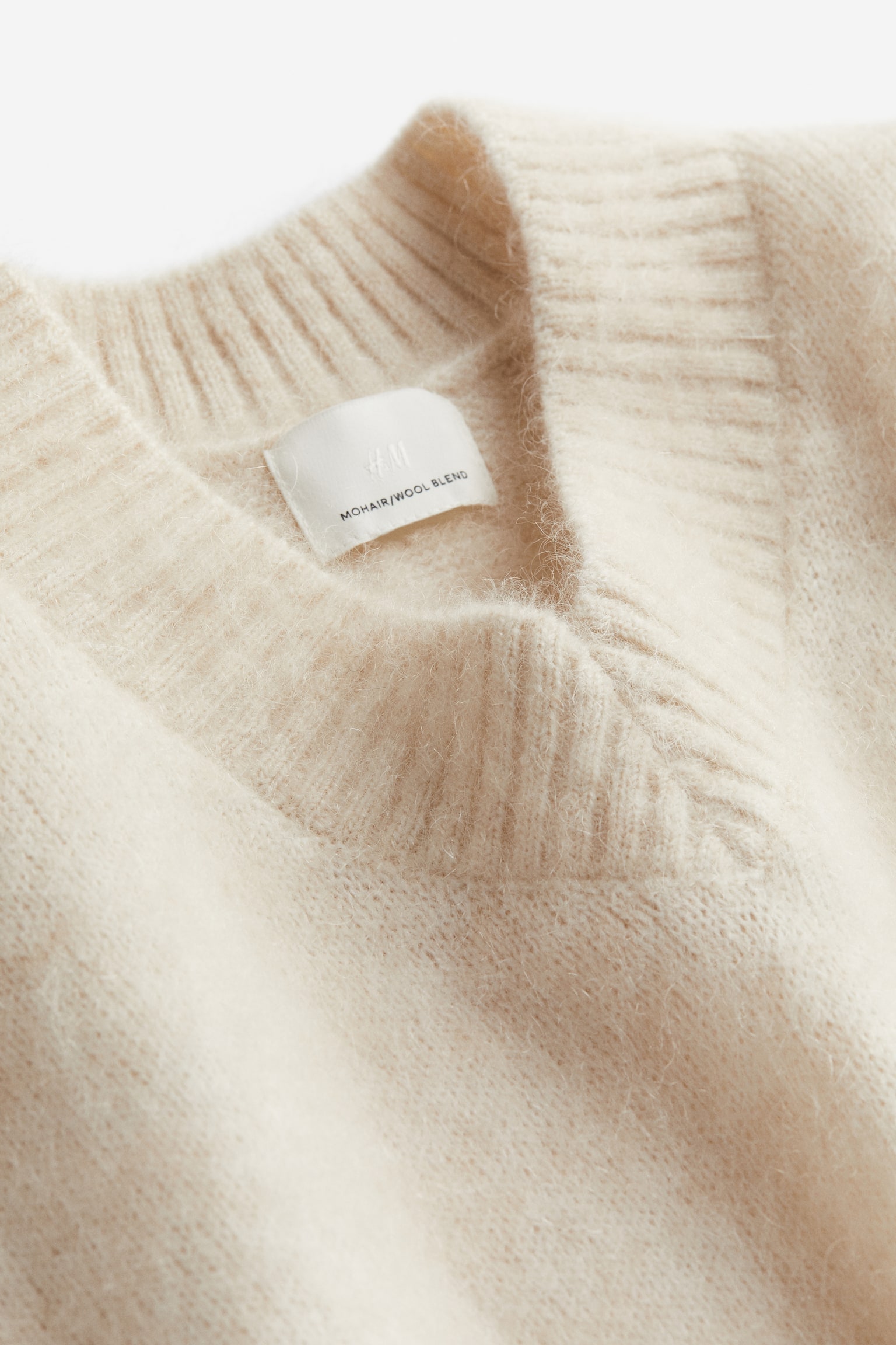 Cropped mohair-blend jumper - Light beige/Dark grey - 2