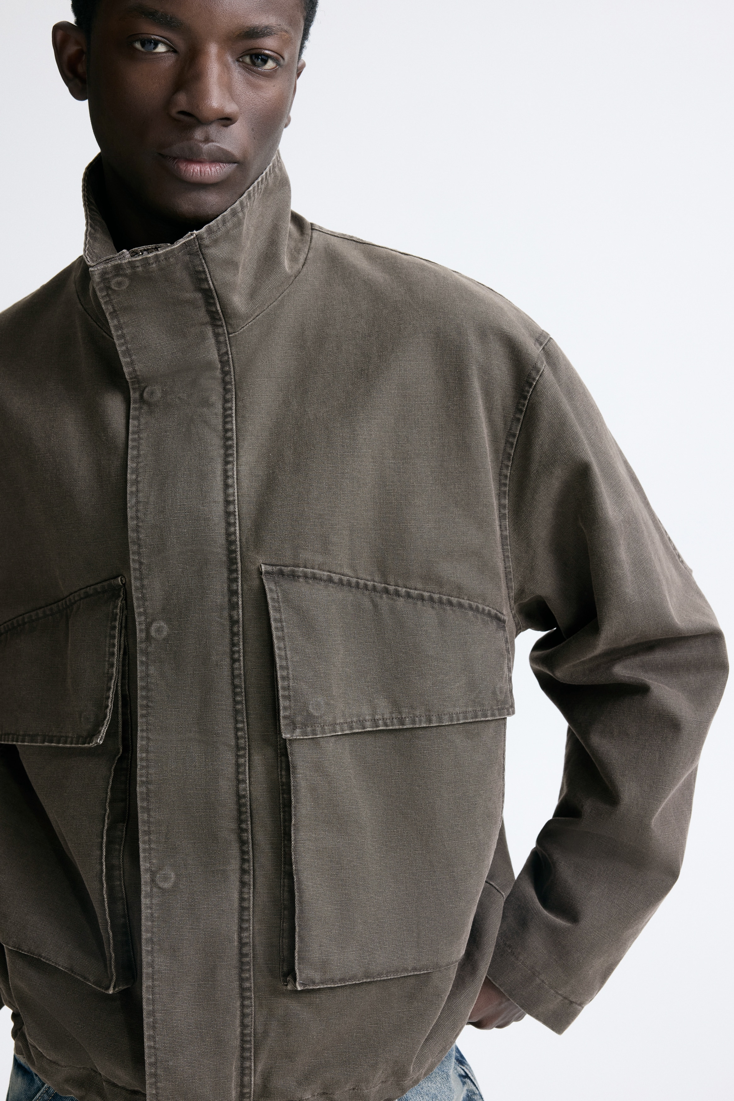 スタンドカラージャケット - ダークカーキグリーン - Men | H&M JP