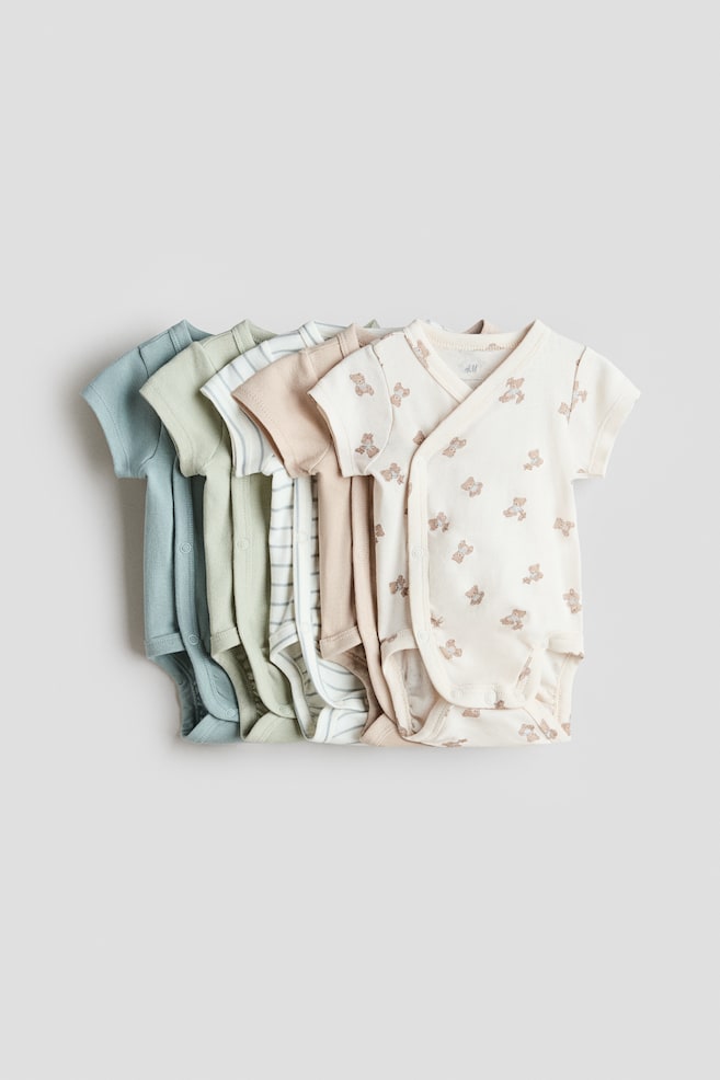 Pack de 5 bodies de algodón - Turquesa/Osos de peluche/Beige/Blanco/Rosa claro/Rosa empolvado/Rosa empolvado claro/Floral/Blanco - 1