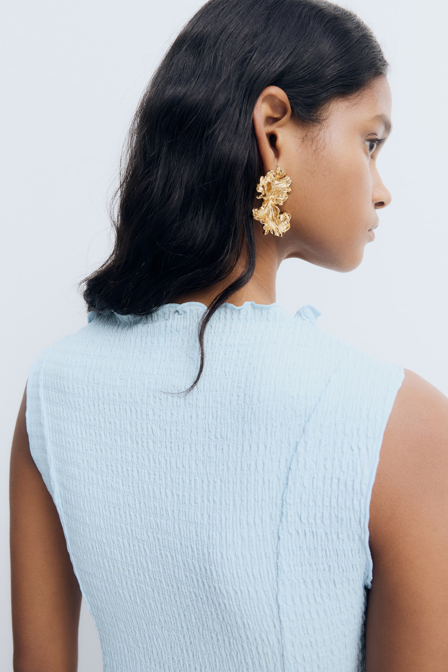 Vestido con punto smock - Azul claro/Rojo ciruela - 3