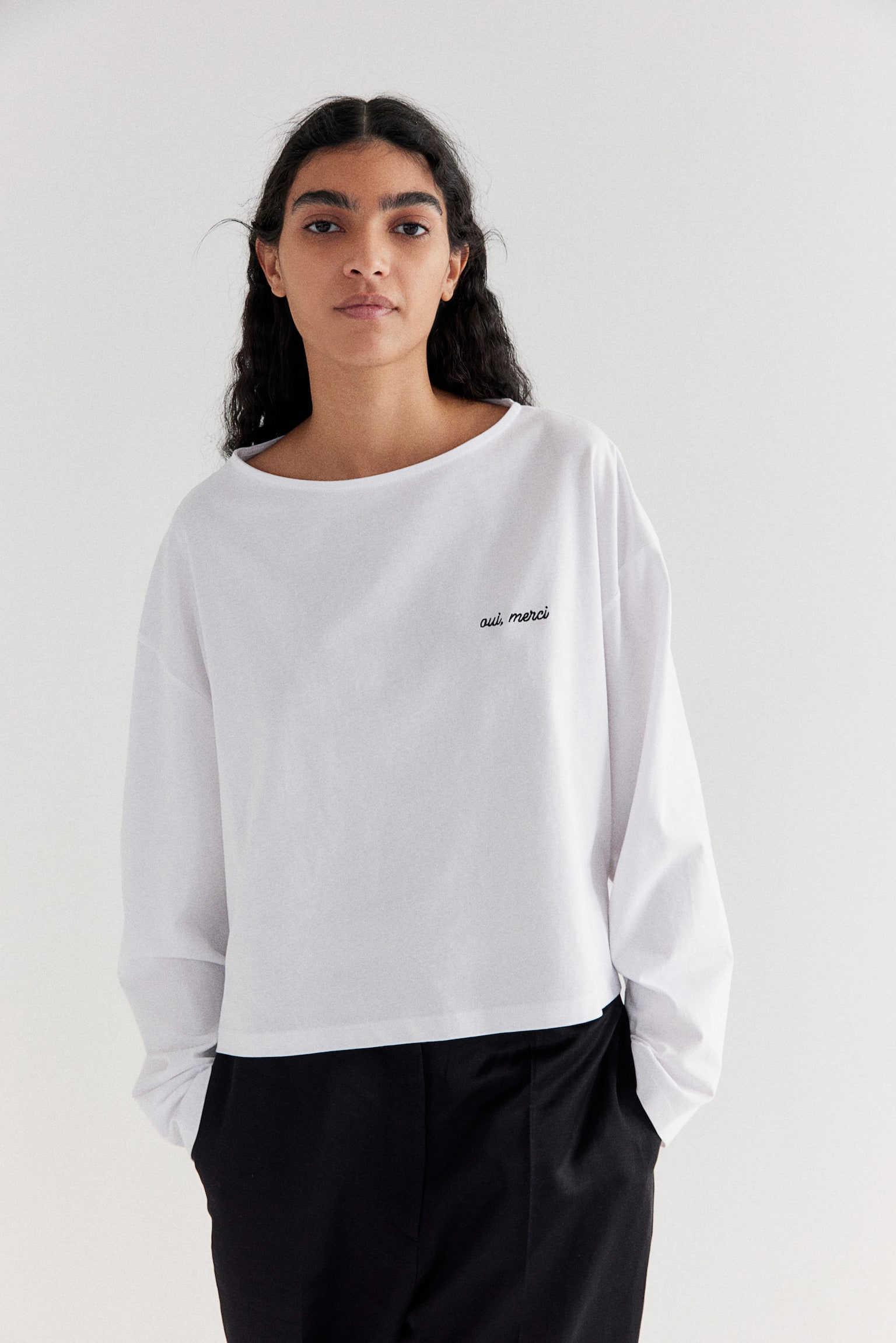 Oversized Boat Neck Top - White/Oui Merci/White/Black stripe/Navy blue/White stripe - 4