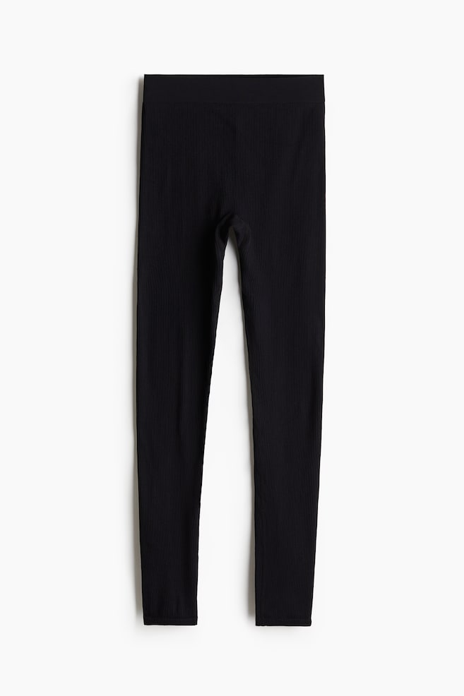 Seamless Ribbed Leggings - Black - 1