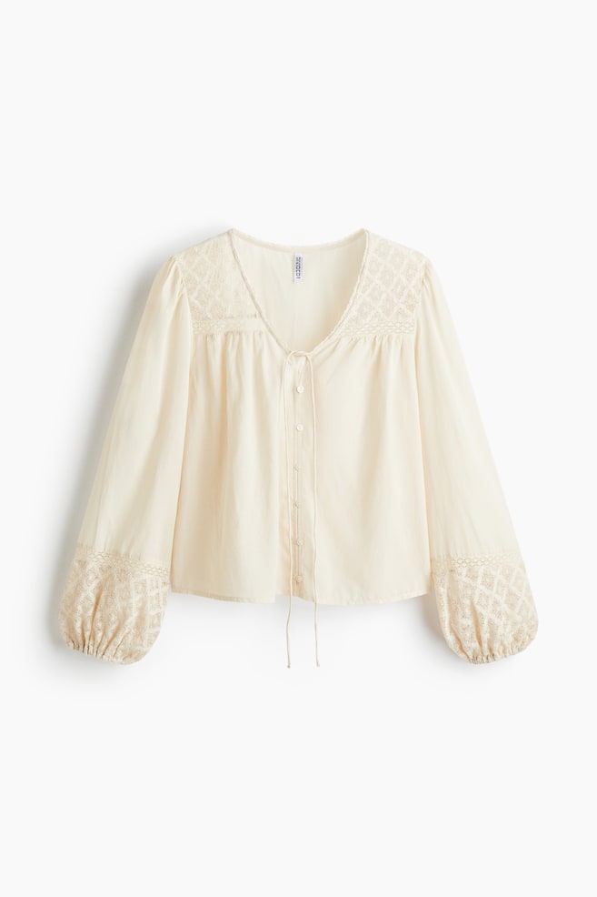 Lace Detail Blouse - Cream - 1