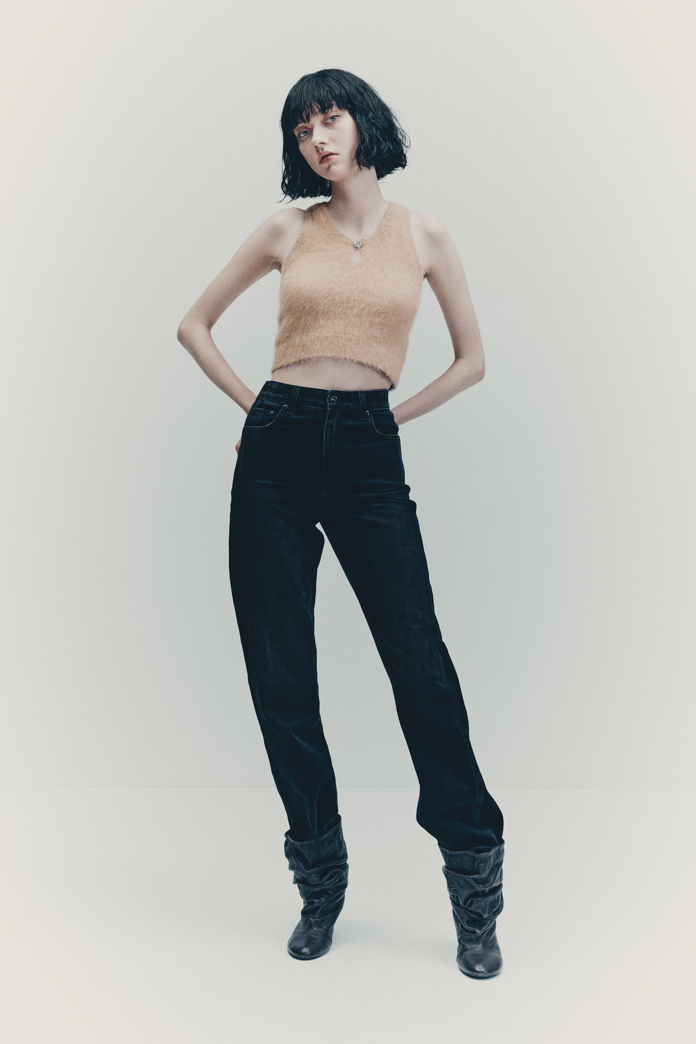 H & M - アルパカブレンド クロップドタンクトップ - ベージュ