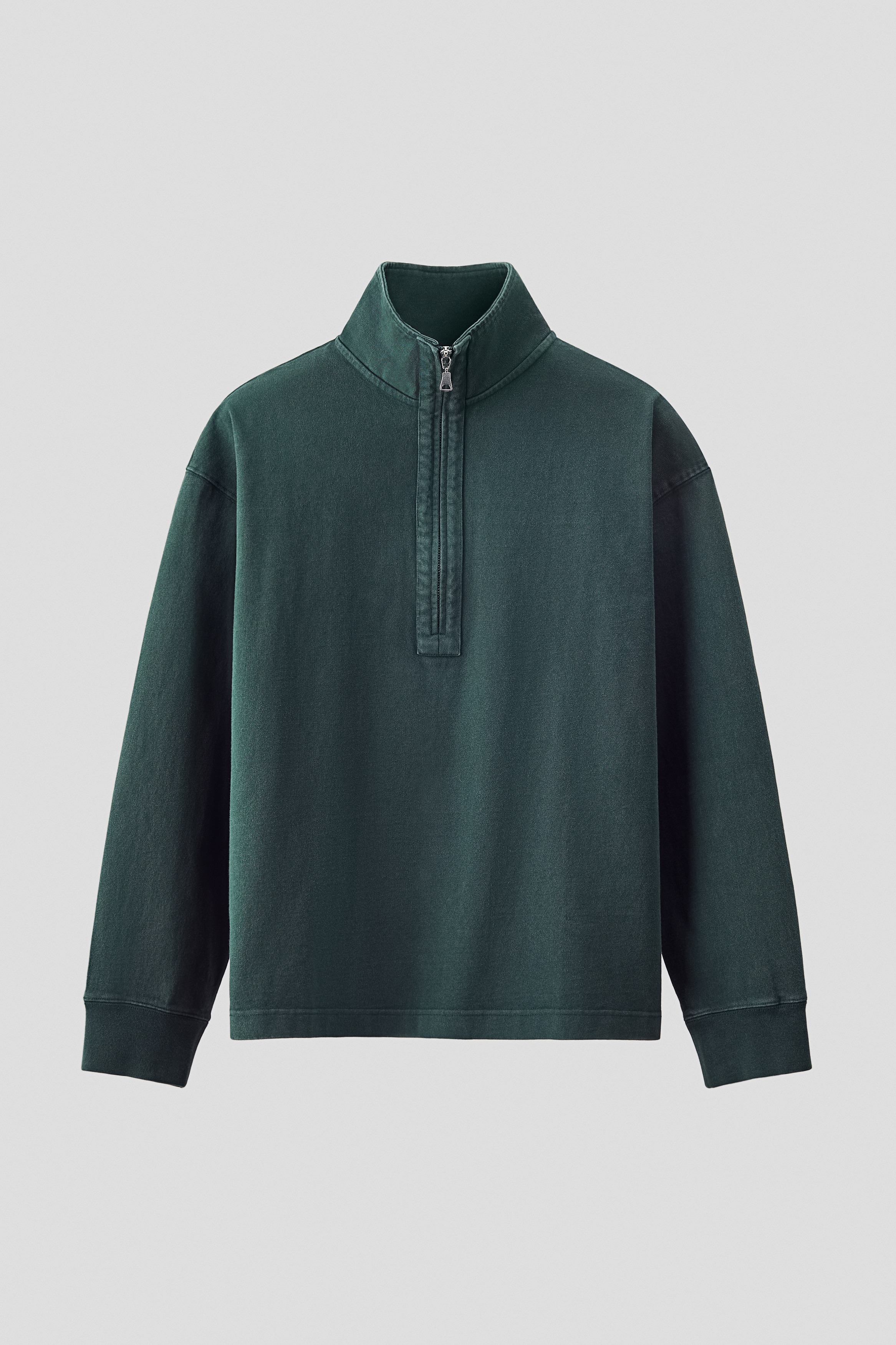 Cotton zip-top sweatshirt - Forest green/Grey marl