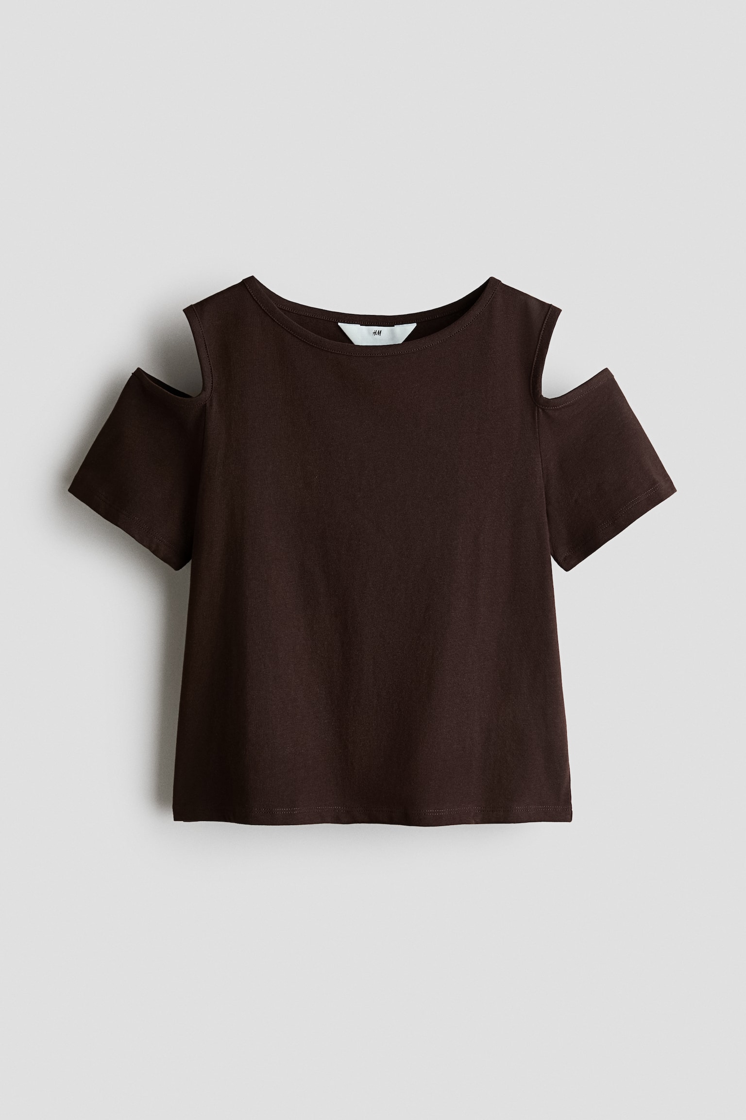 Top de algodón con hombros descubiertos - Café oscuro/Blanco - 1