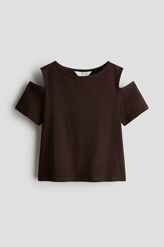 Open-Shoulder Cotton Top - Dark brown - 1