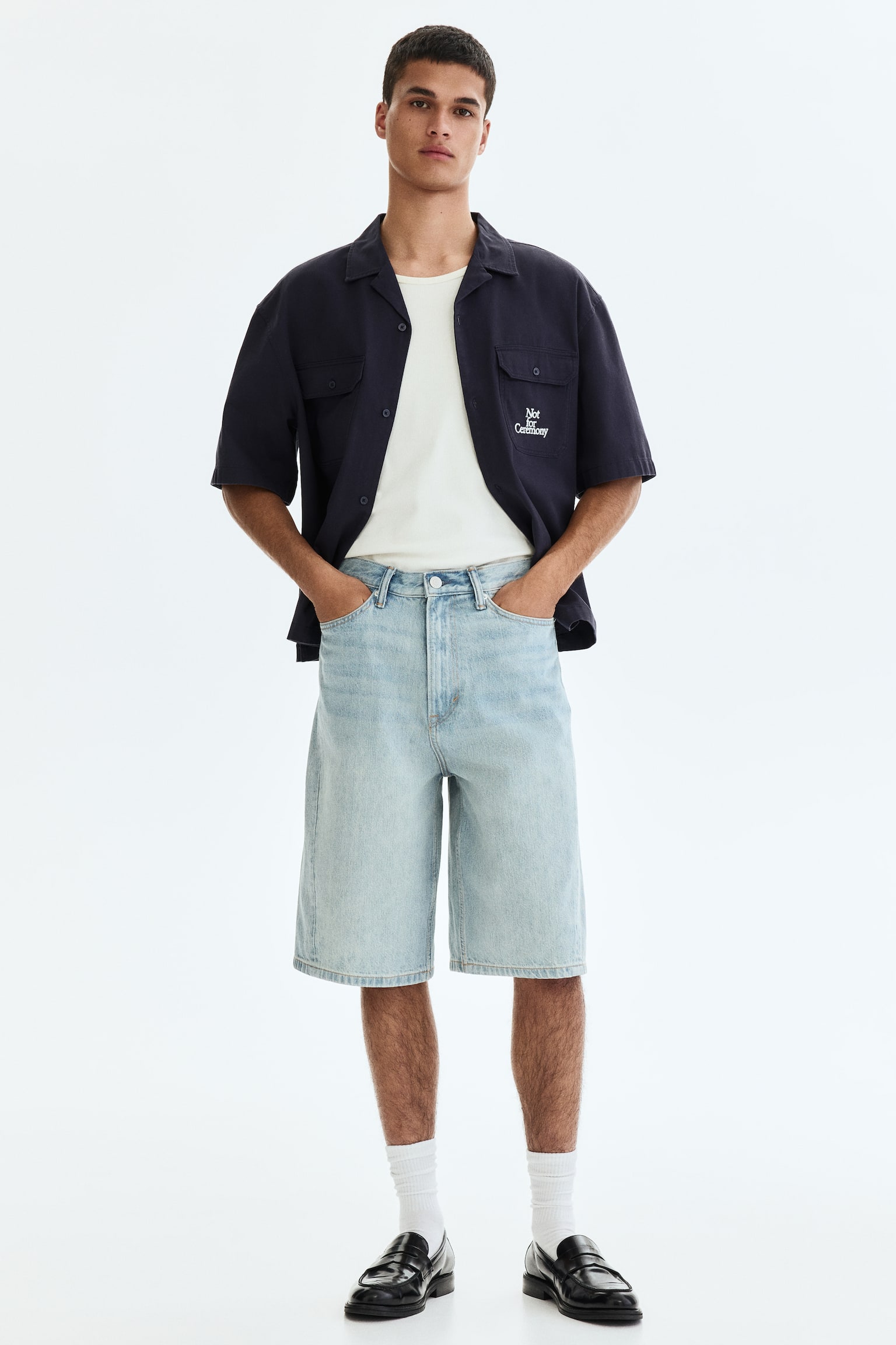 Baggy Twist-detail denim shorts - Light denim blue/Dark denim grey - 1