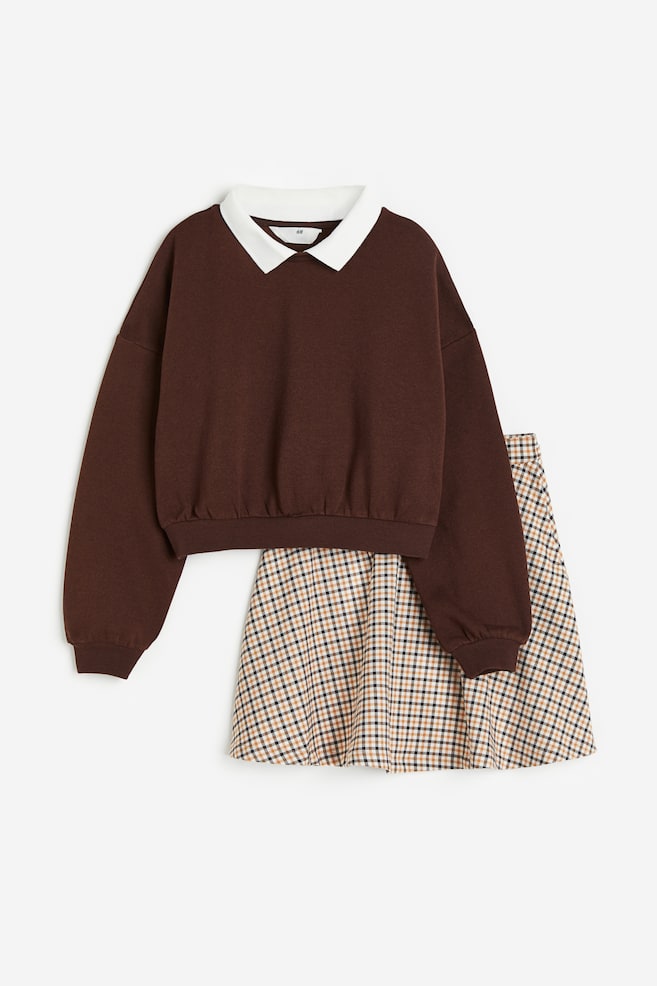 2-piece sweatshirt and skirt set - Dark brown/Checked/Dark blue/New York/Light pink/Black - 1
