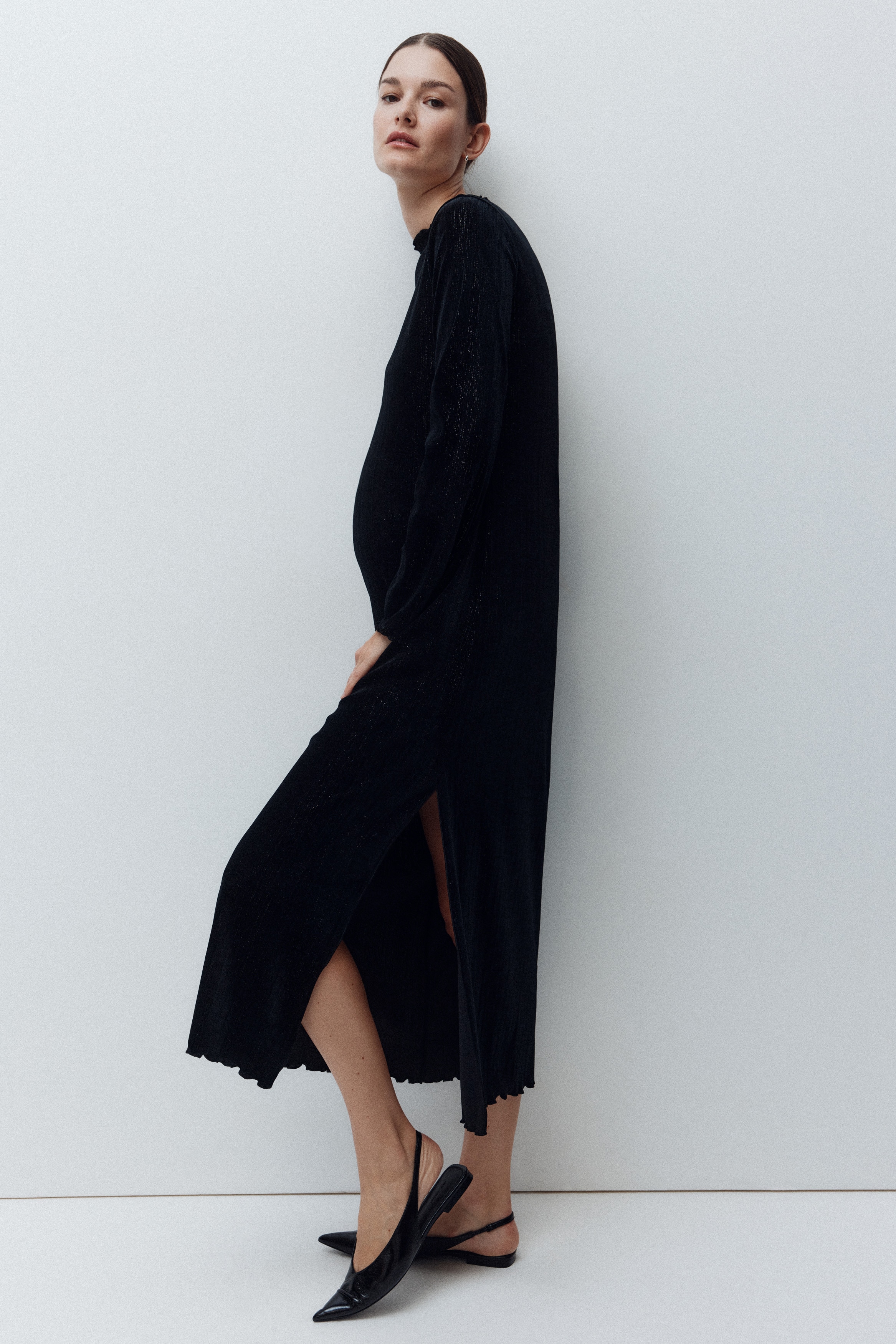 MAMA Abito in velour glitter - Nero/Marrone scuro