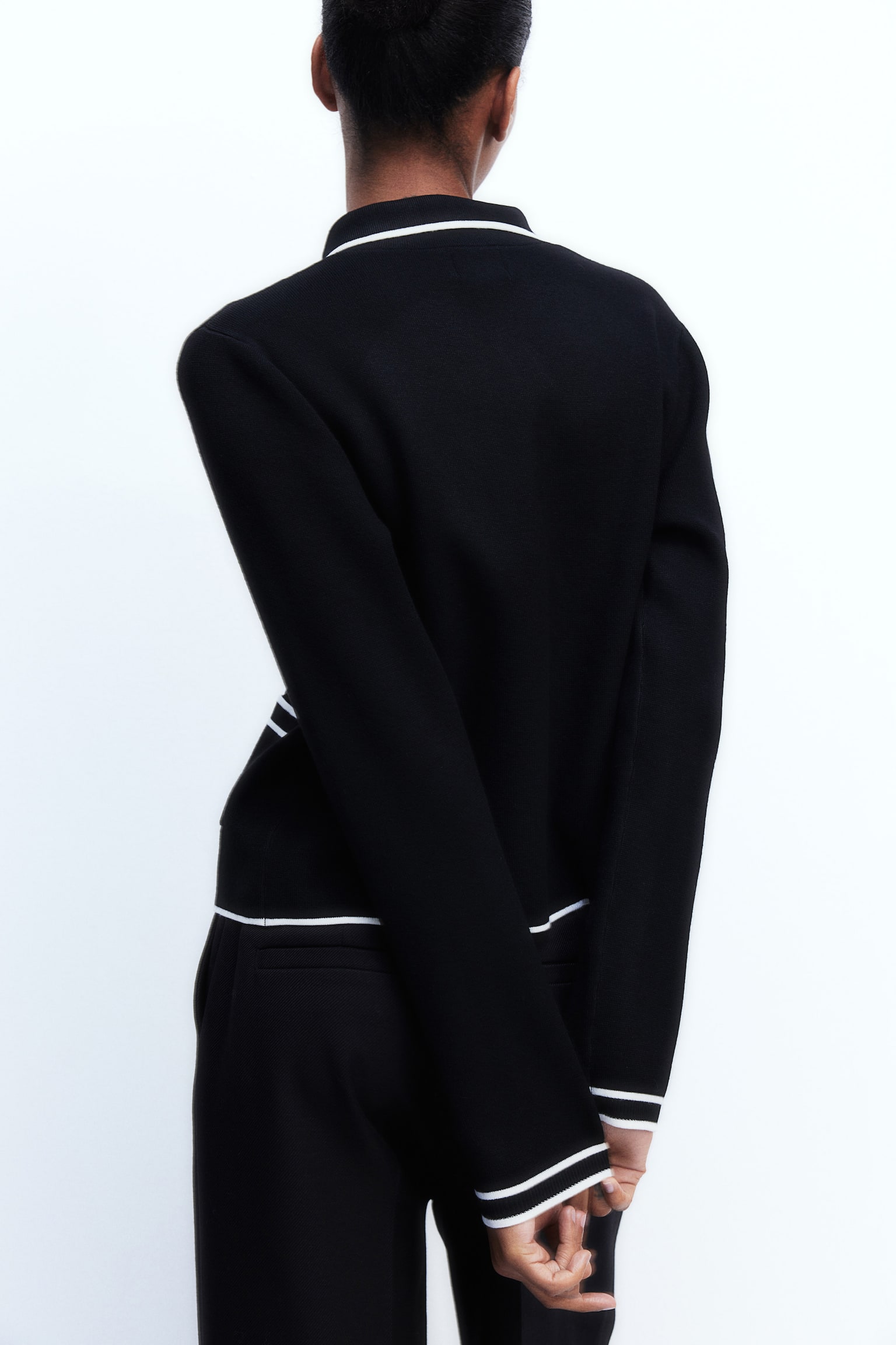 Collared cardigan - Black - 5