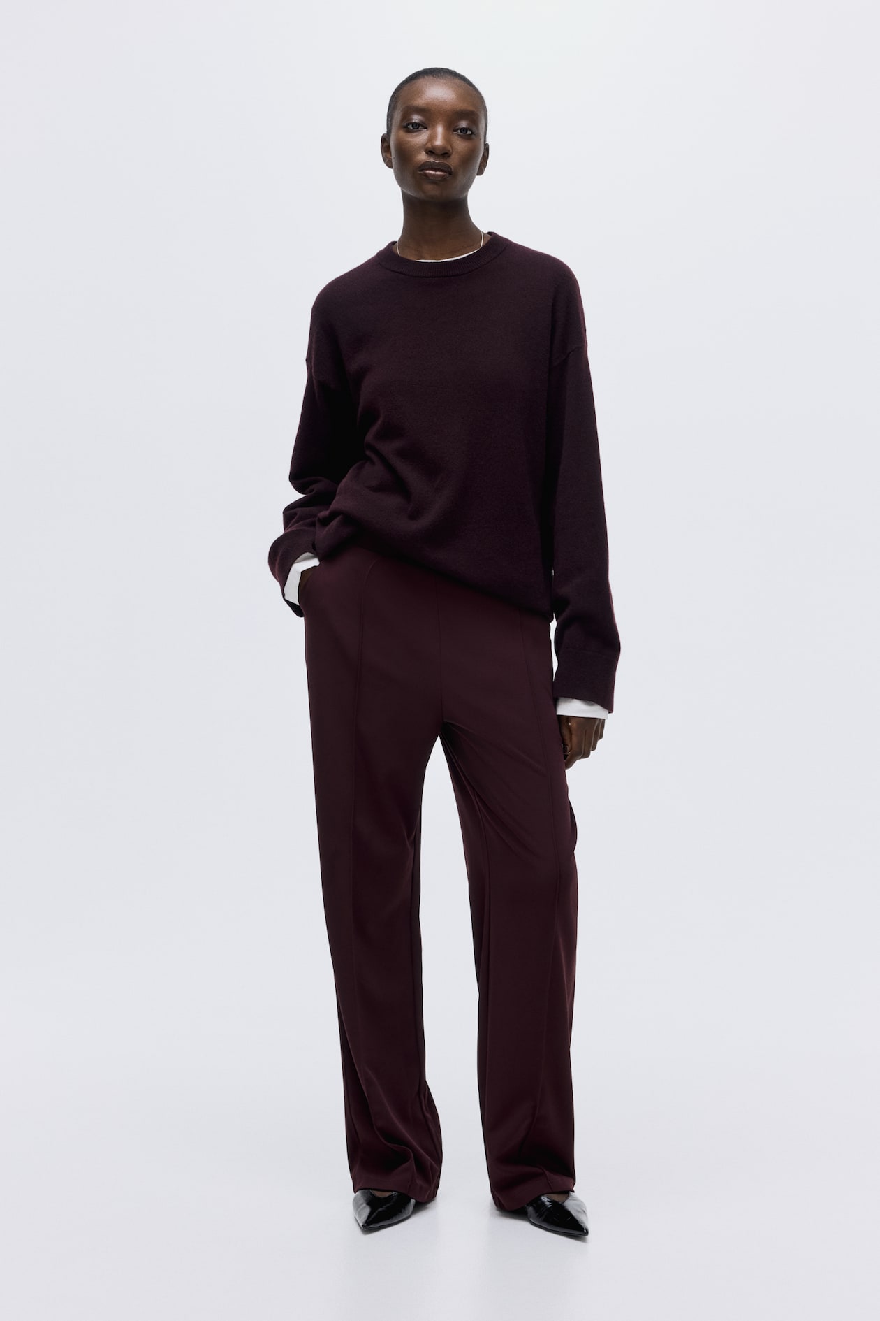 Women's Burgundy High-waist Dress Pants, | H&M US
