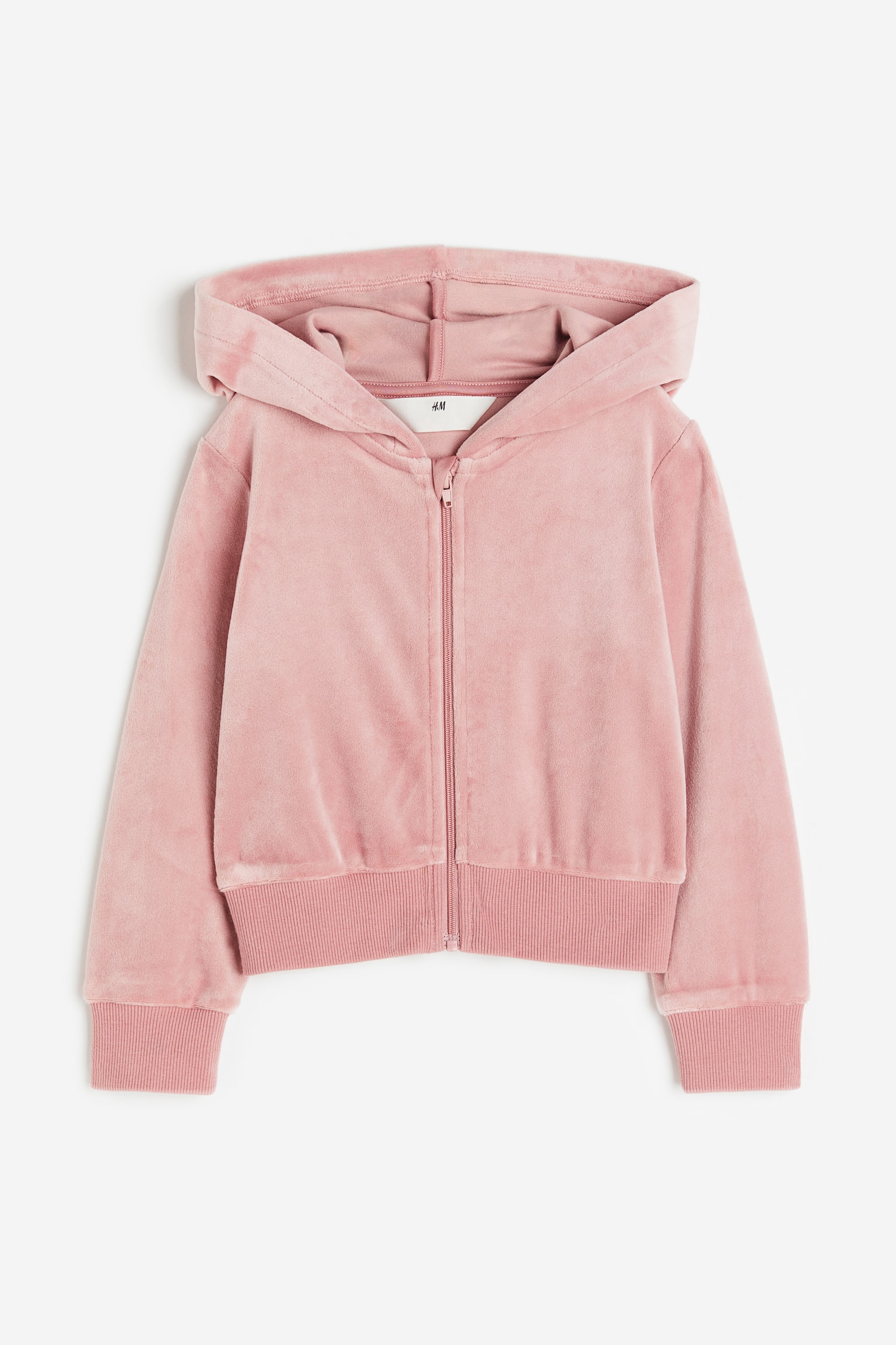 Velour Zip Up Hoodie - Pink/Light sage green/Dark grey - 1