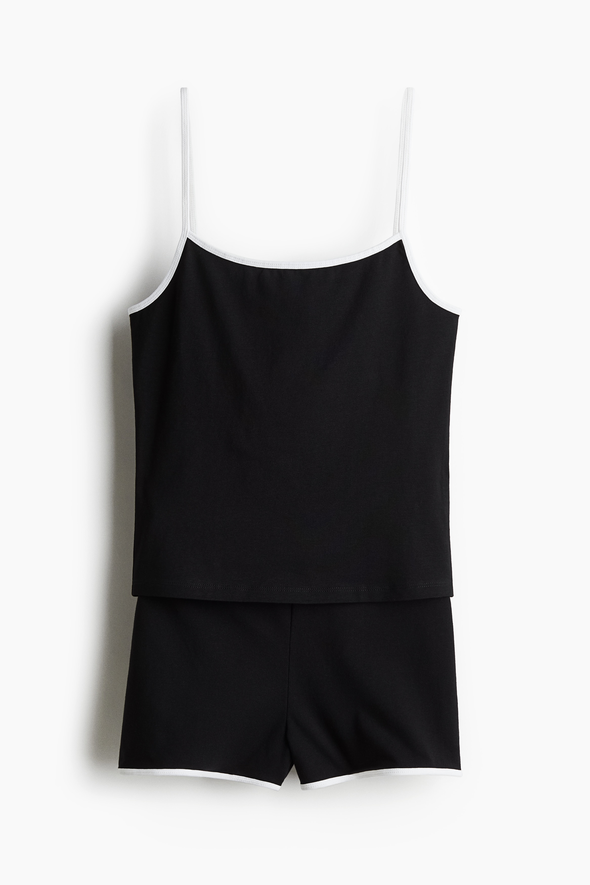 2-Piece Cotton Jersey Set - Black/White/navy blue/White/striped