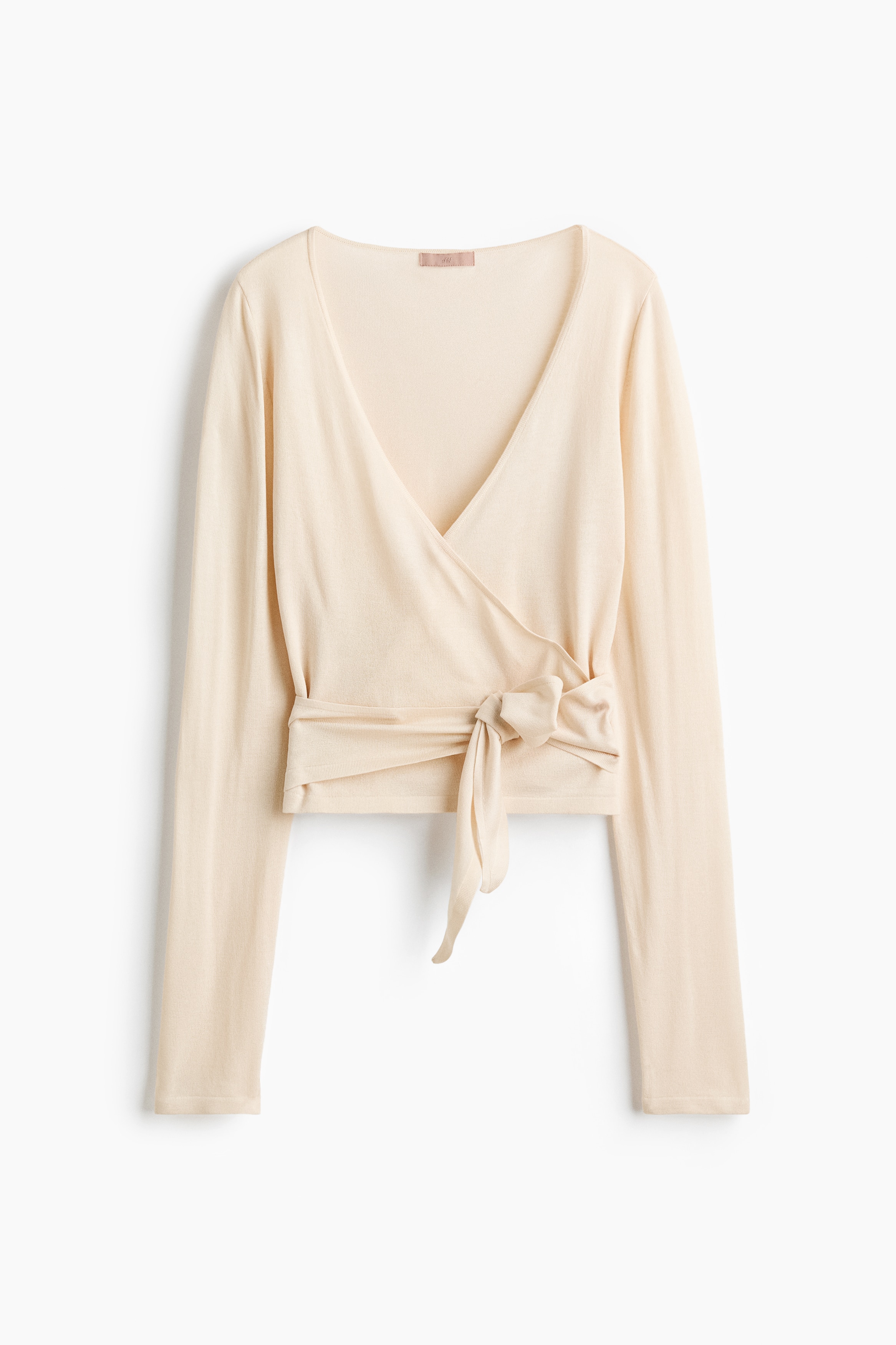 Finstrikket slå om-cardigan - Lys beige