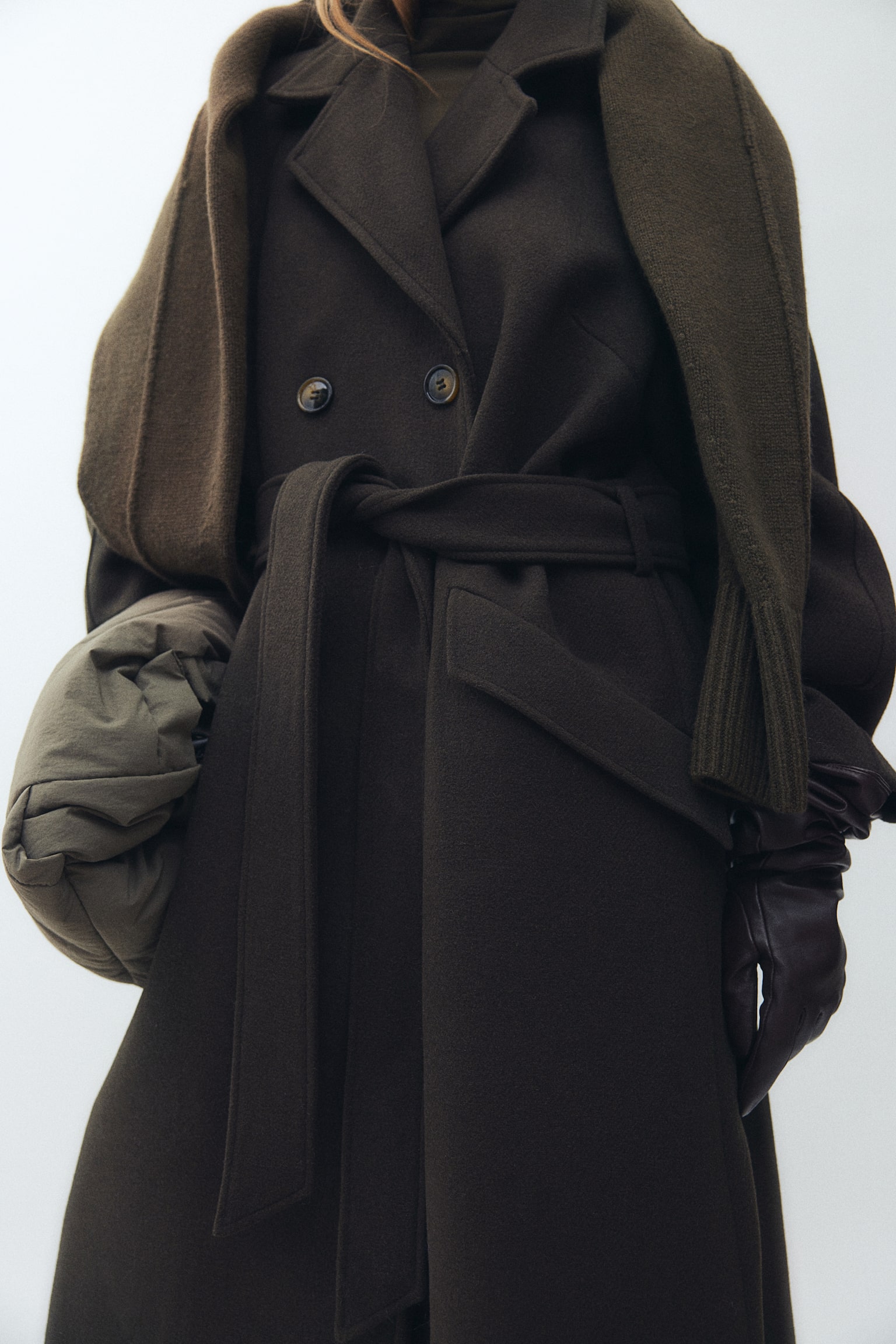 Tie-belt coat - Dark khaki green/Black/Beige - 5