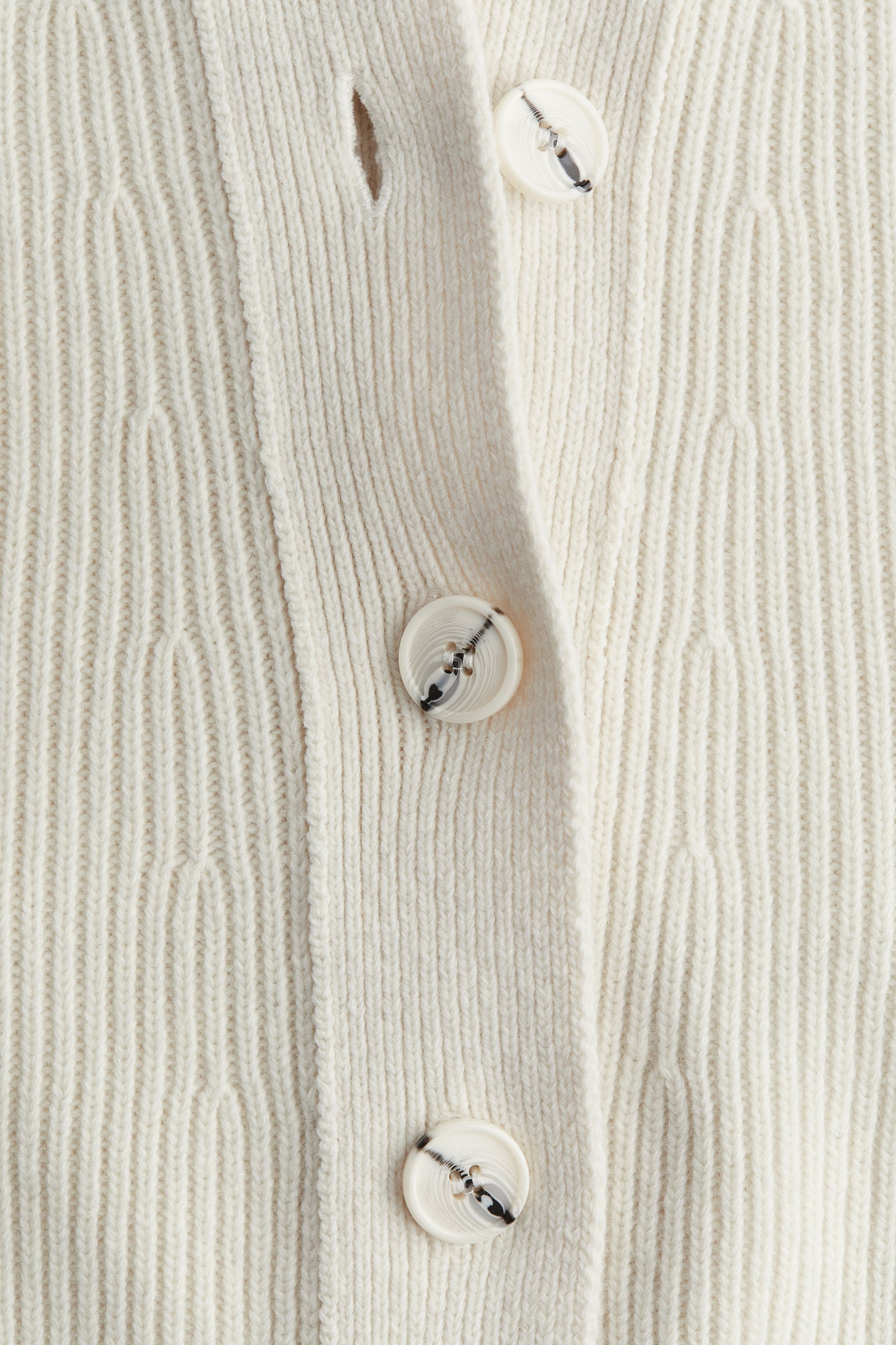 Oversized Rib Knit Woollen Cardigan - Cream - 4