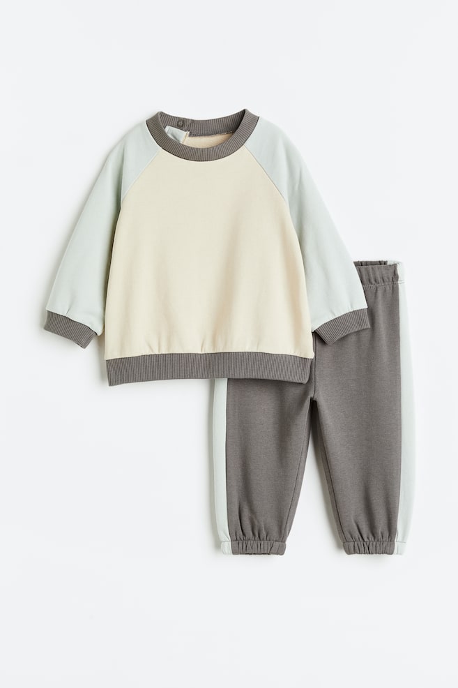 2-piece sweatshirt set - Cream/Block-coloured