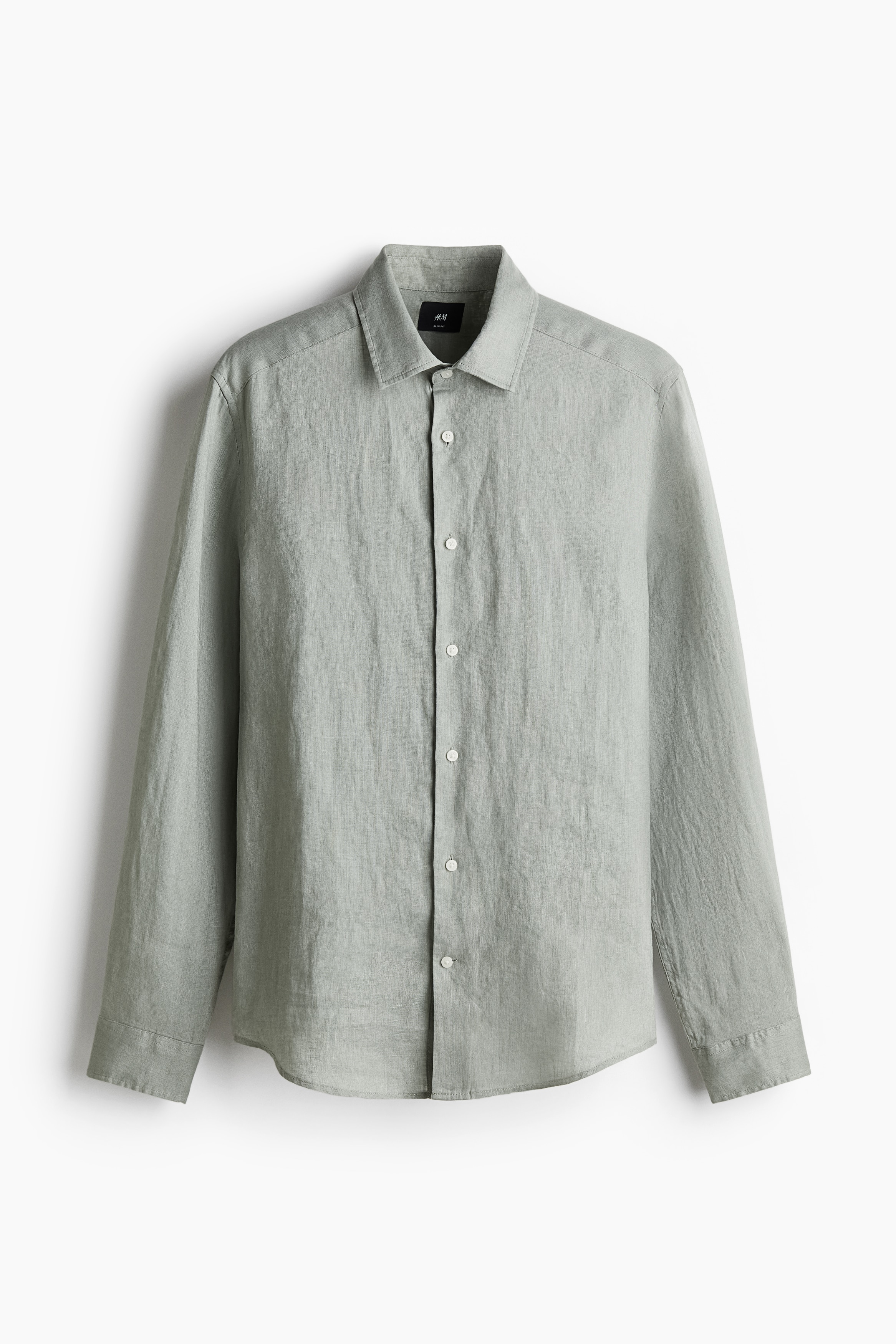 Slim Fit Linen Shirt - Sage green/White/Light blue
