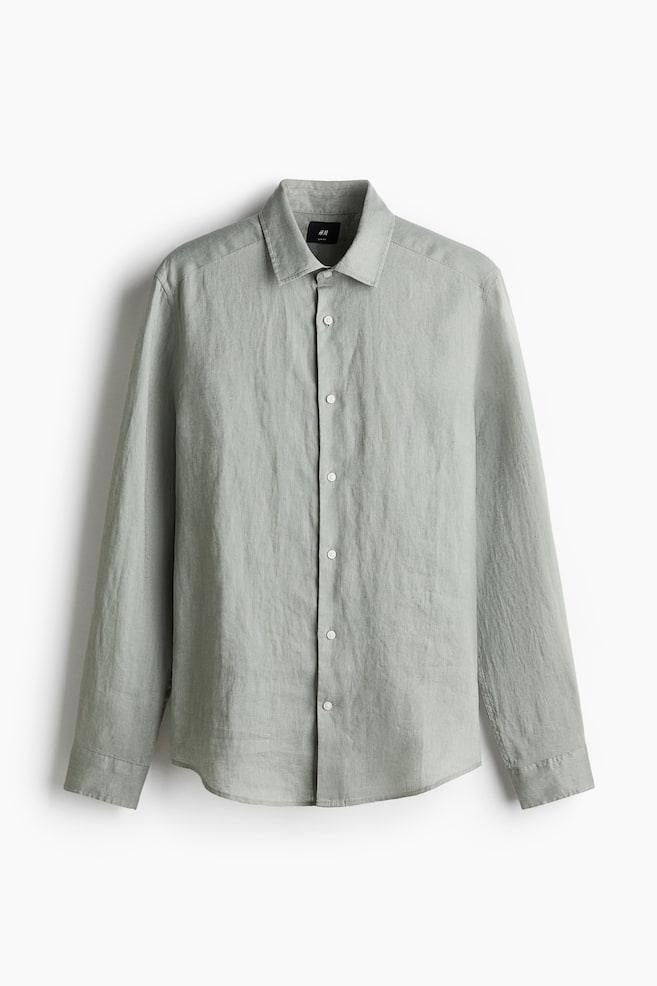 Linnen overhemd - Slim Fit - Saliegroen/Zwart/Lichtblauw/Wit/Kakigroen - 1