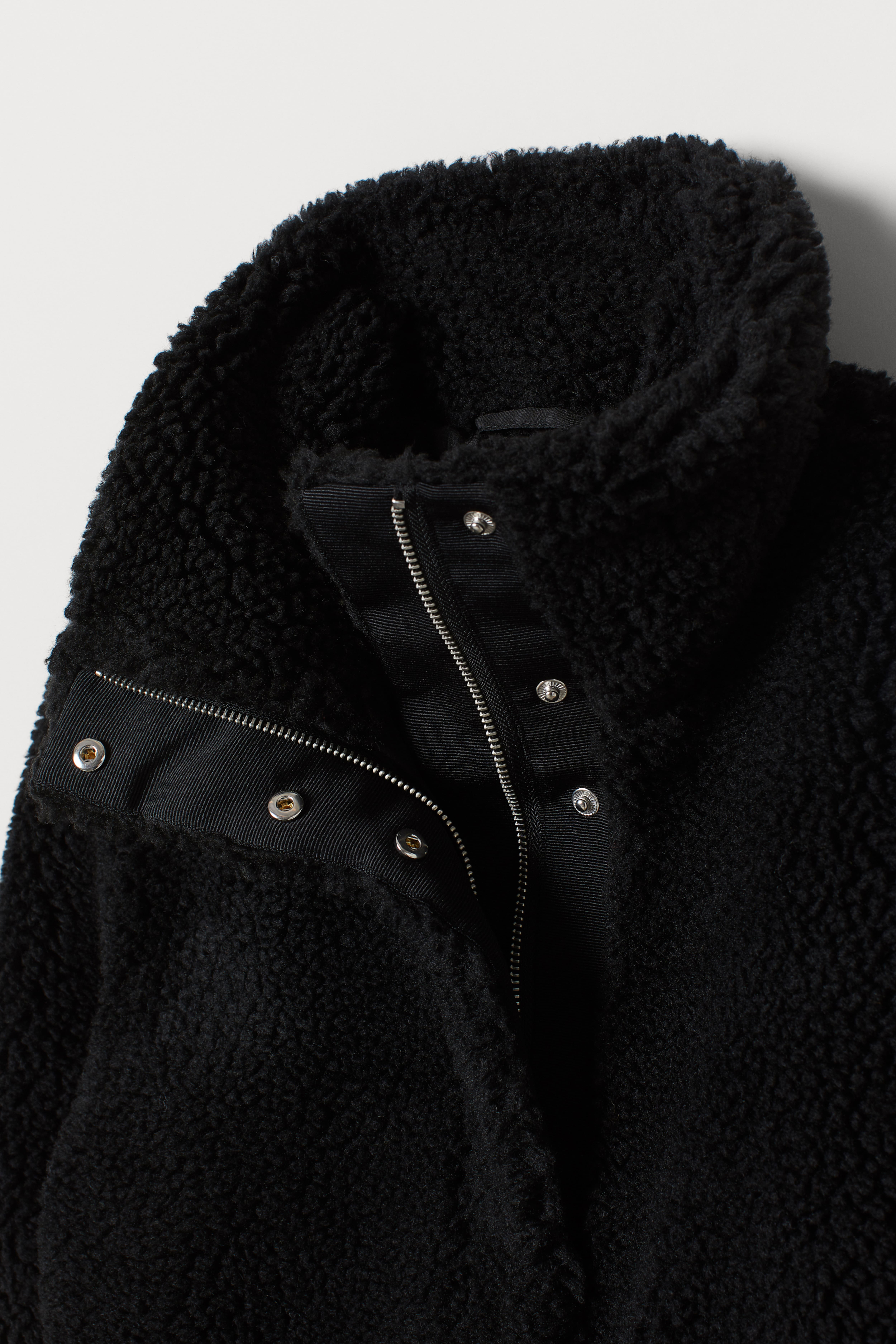 H&M Black Sherpa jacket with purchases leather trims