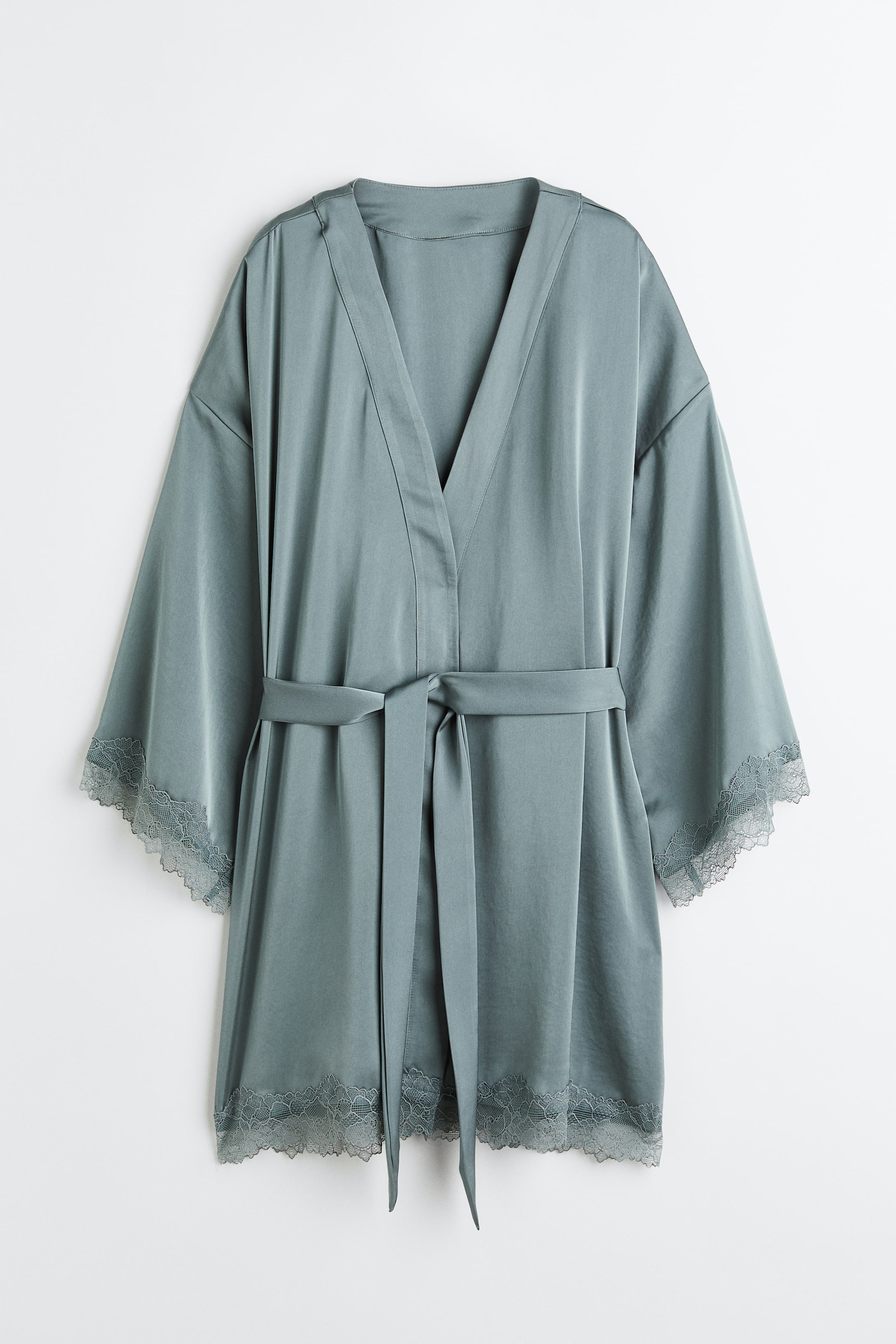 Satin-Morgenmantel - Langarm - Knielang - Mattgrün - Ladies | H&M DE