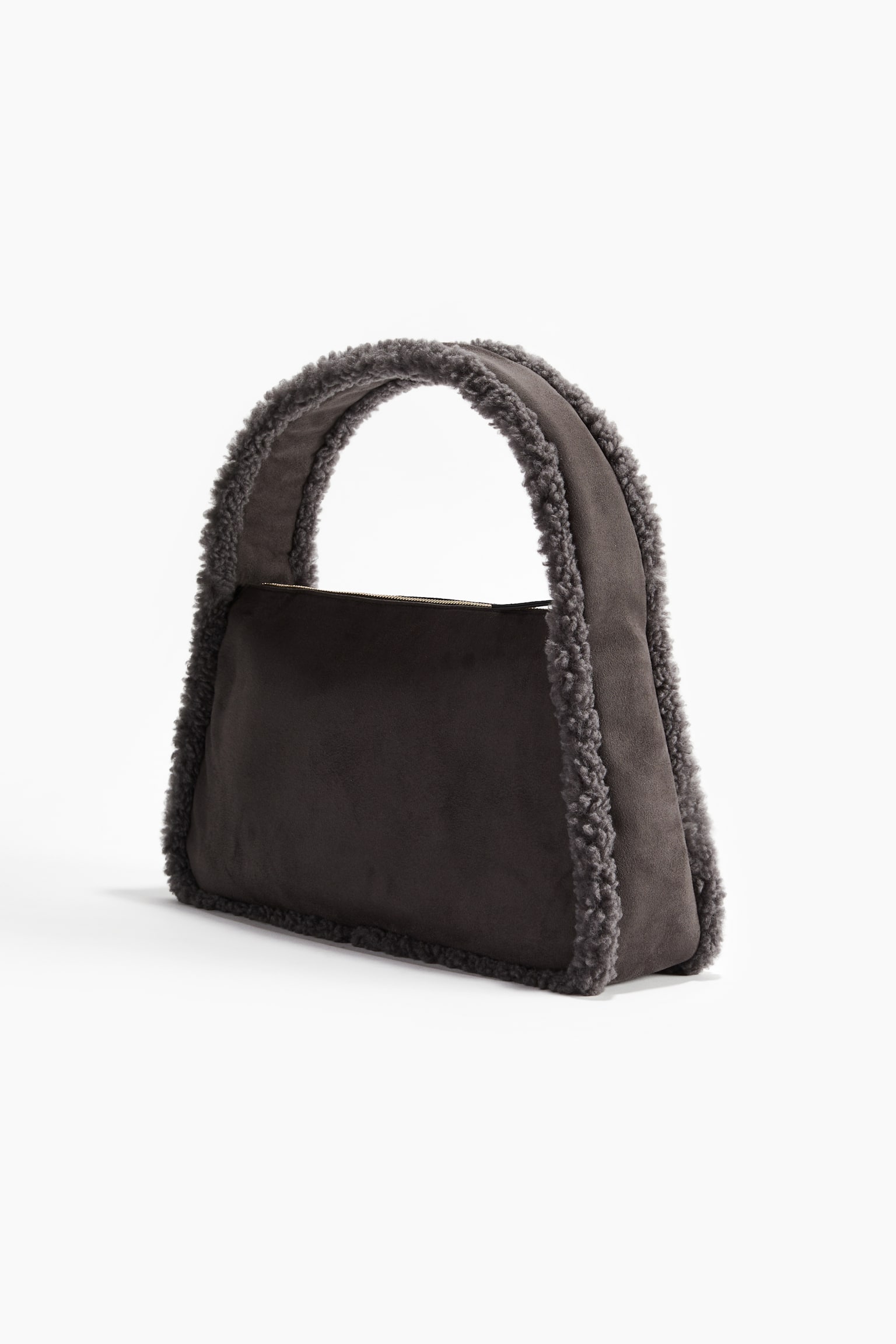 Teddy-trimmed shoulder bag - Dark grey/Black - 3