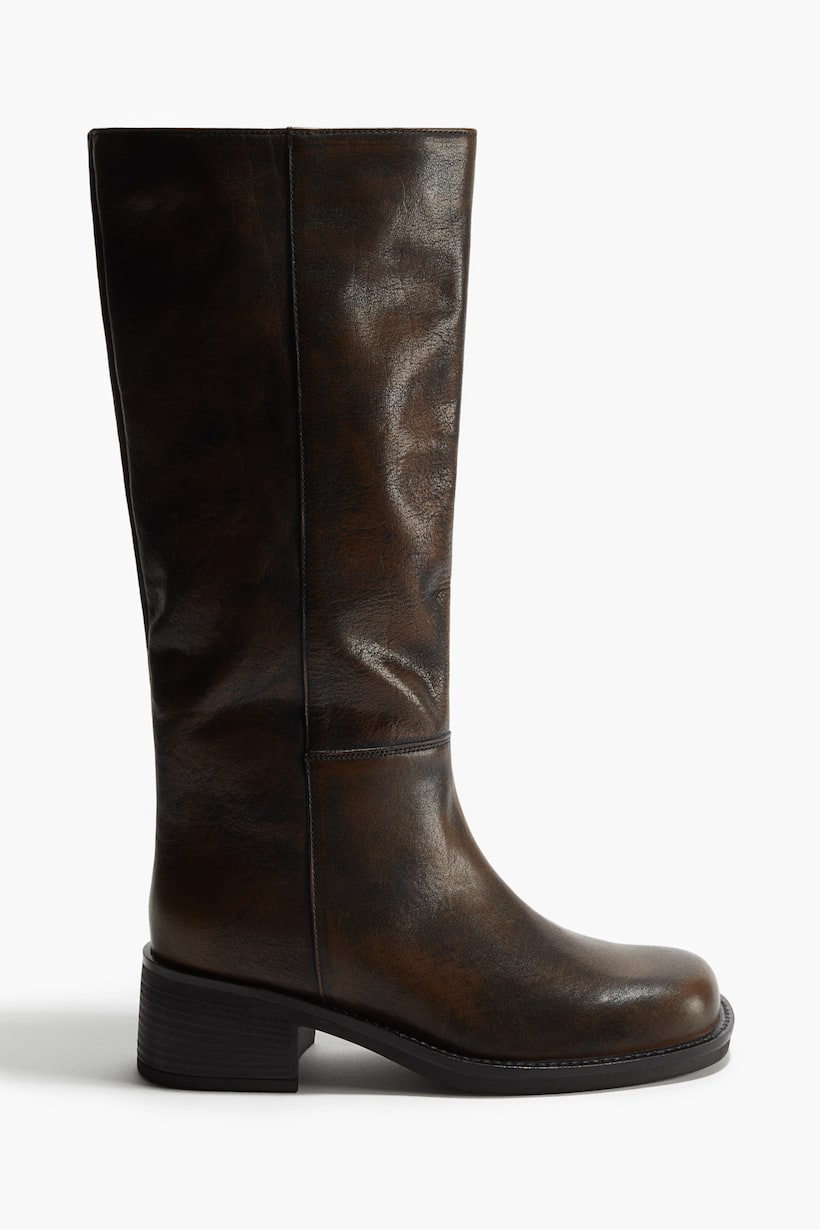 HM 25S TALL BOOTS 90 MM IN BROWN LAMBSKIN WITH SILVER HARDWARE main image 0