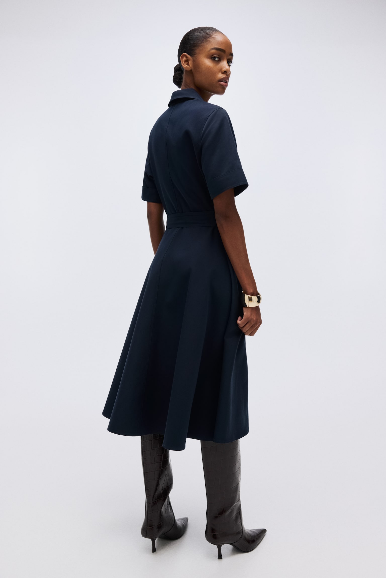 Short-sleeved shirt dress - Navy blue - 6