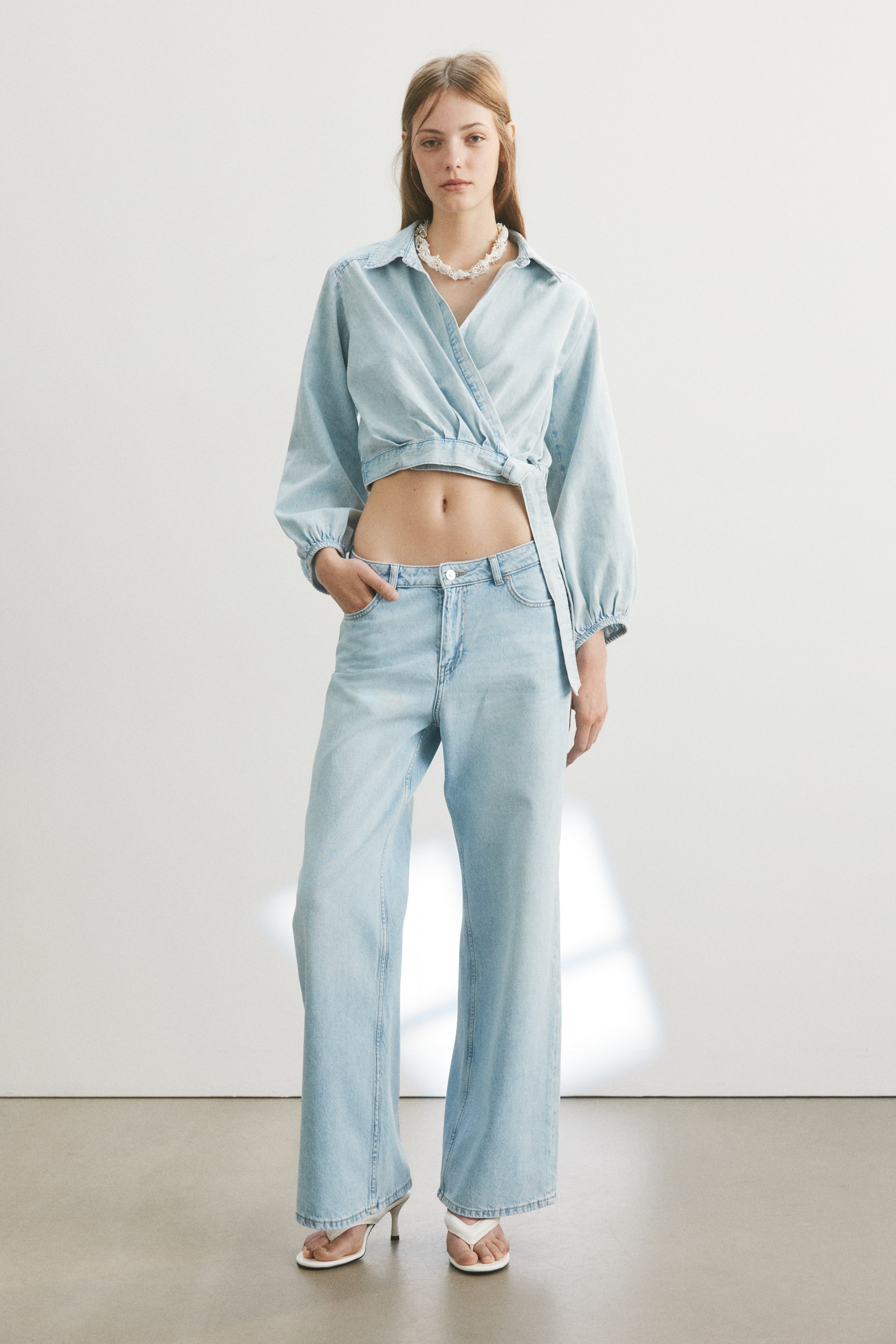 Denim Wrap Blouse
