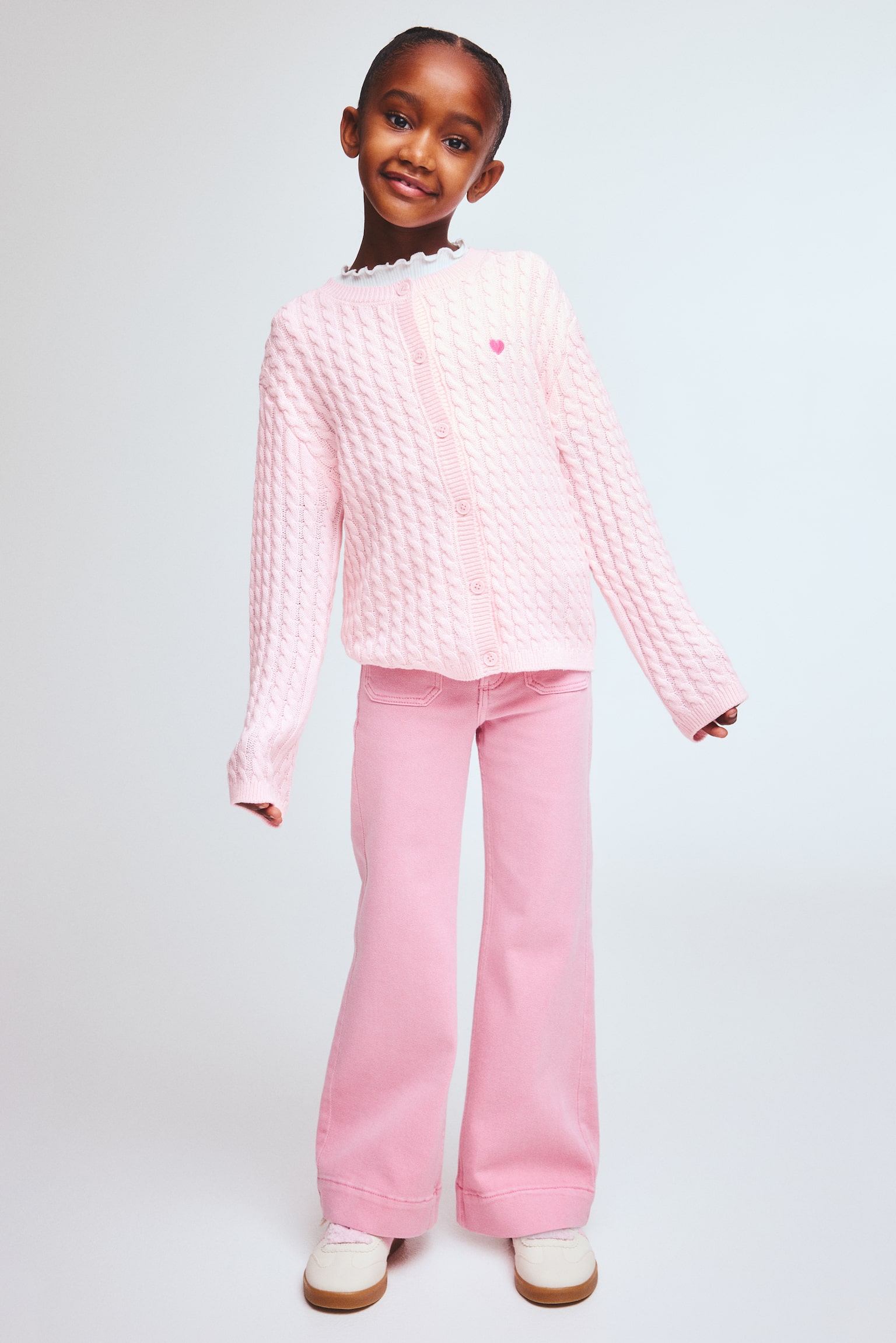 Cable-knit cardigan - Pink/Light beige/Striped/Blue - 3