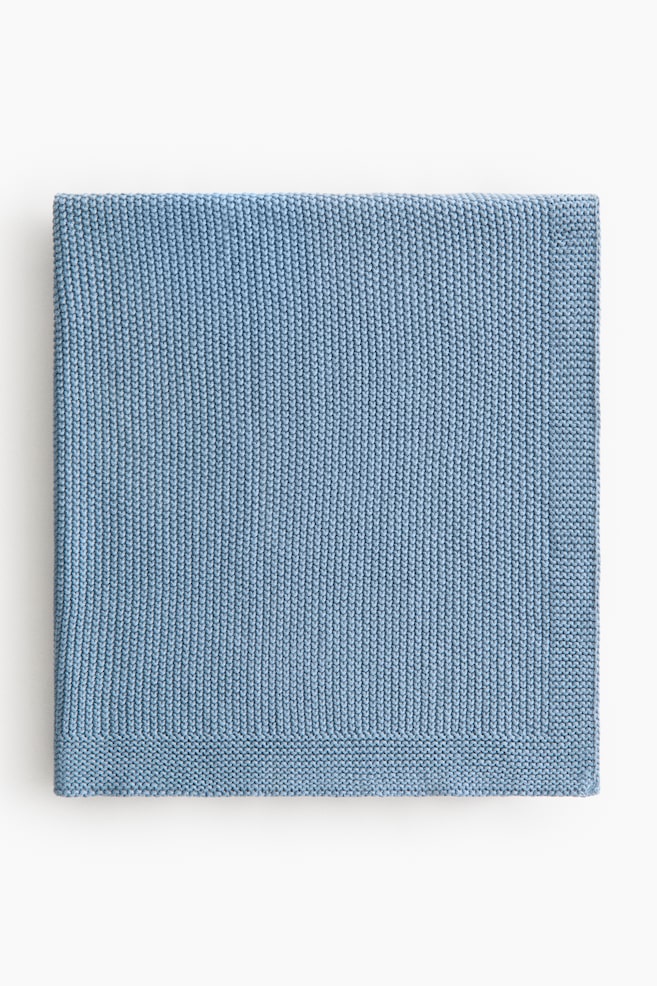 Moss-stitched cotton baby blanket - Blue/Light beige - 1