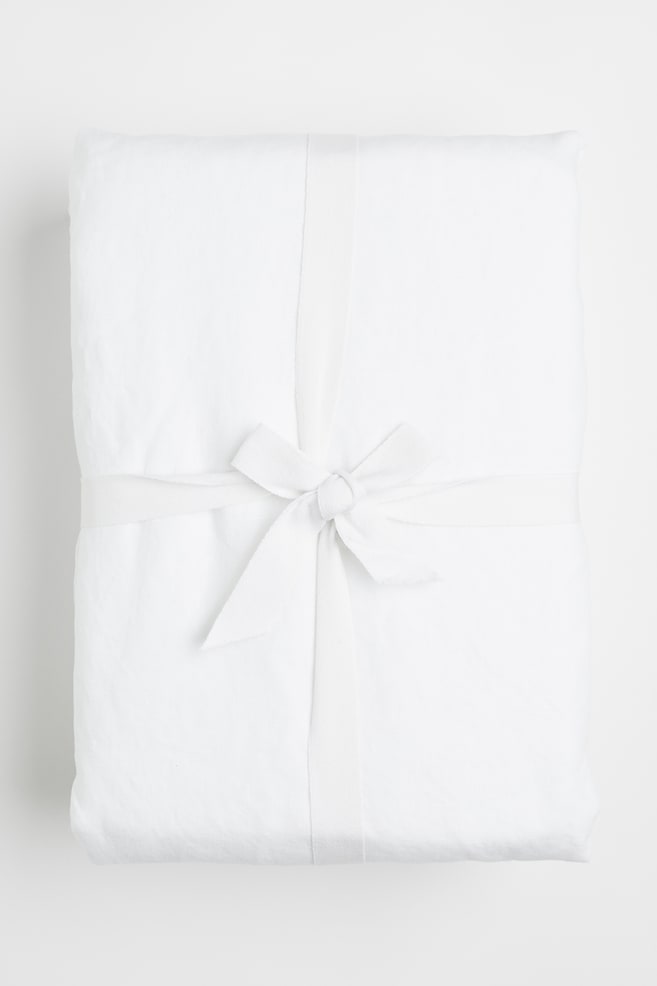 Linen double duvet cover set - White/Light grey - 4