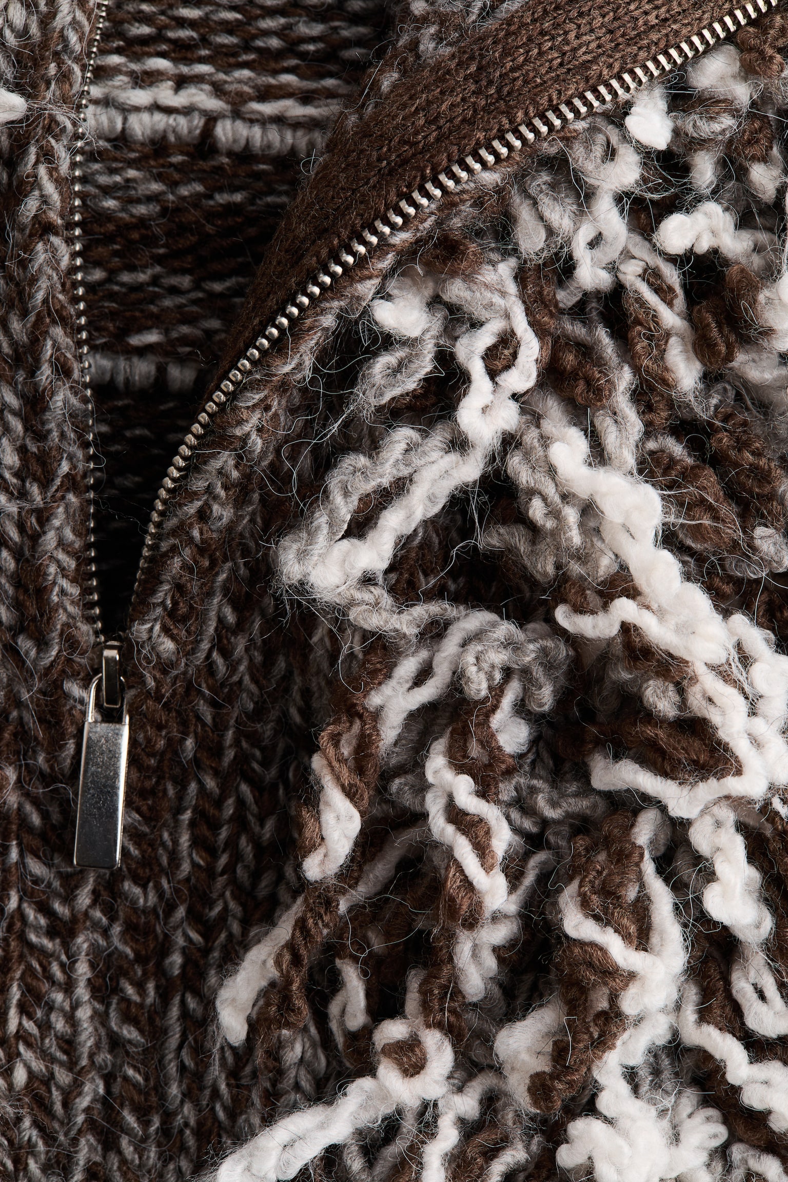 В’язаний кардиган букле - Коричневий/білий - 4