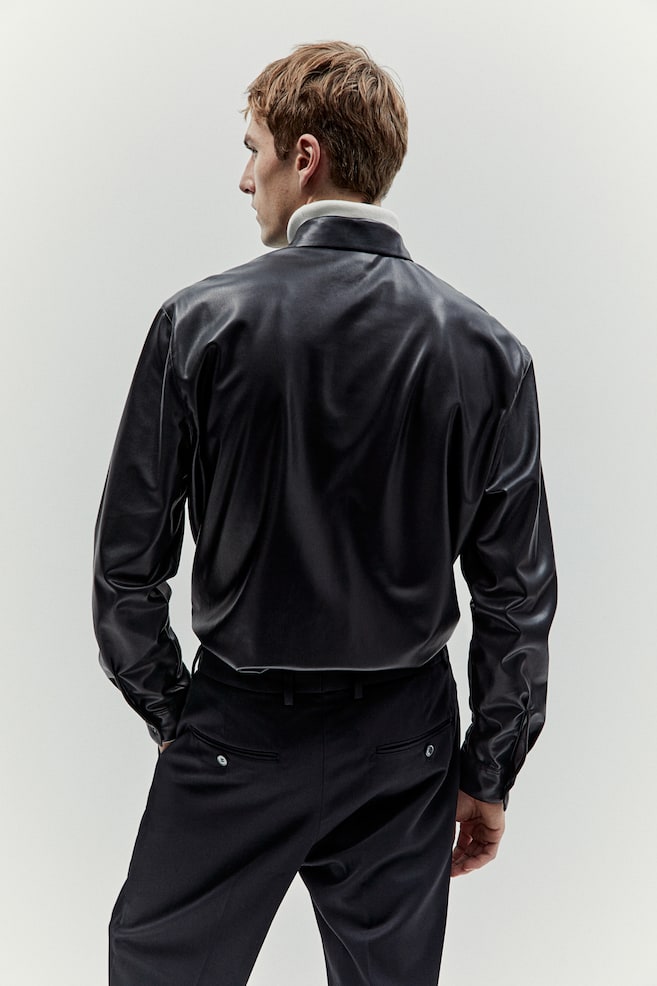 Coated skjorte Regular Fit - Sort/Lys gråbeige - 4