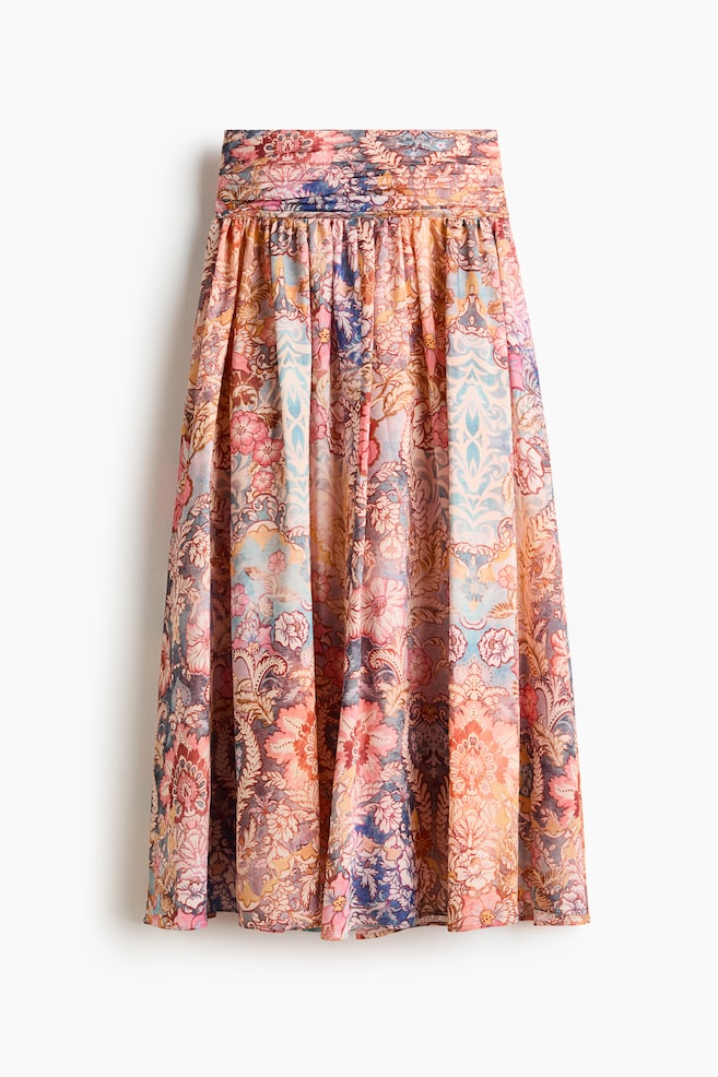 Ruched-waist skirt - Light orange/Paisley pattern - 1