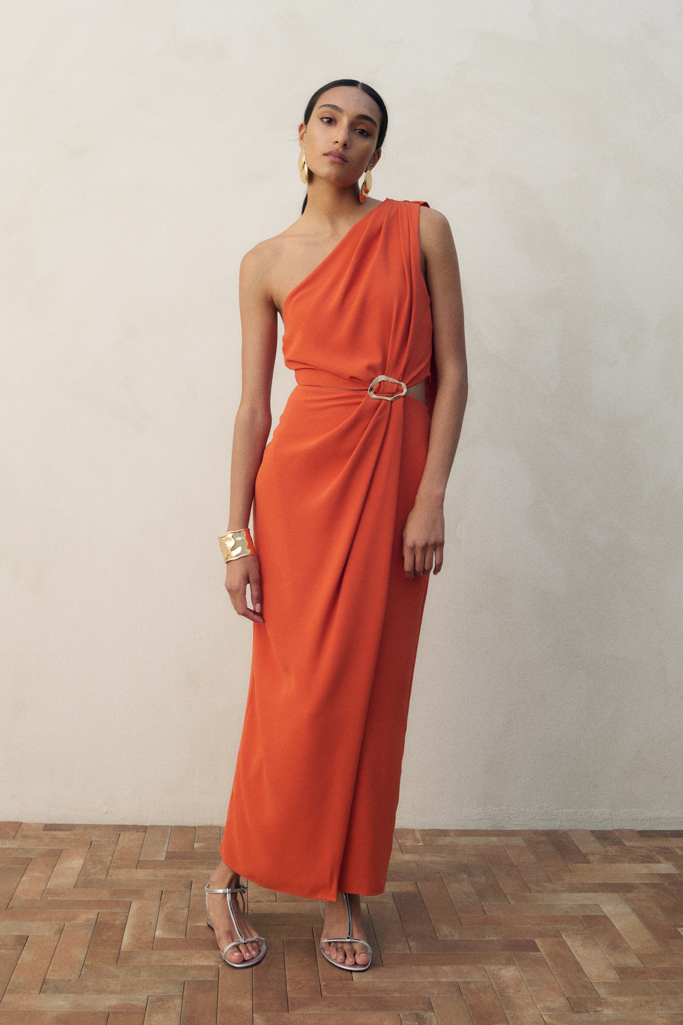 One-shoulder cut-out dress - Orange