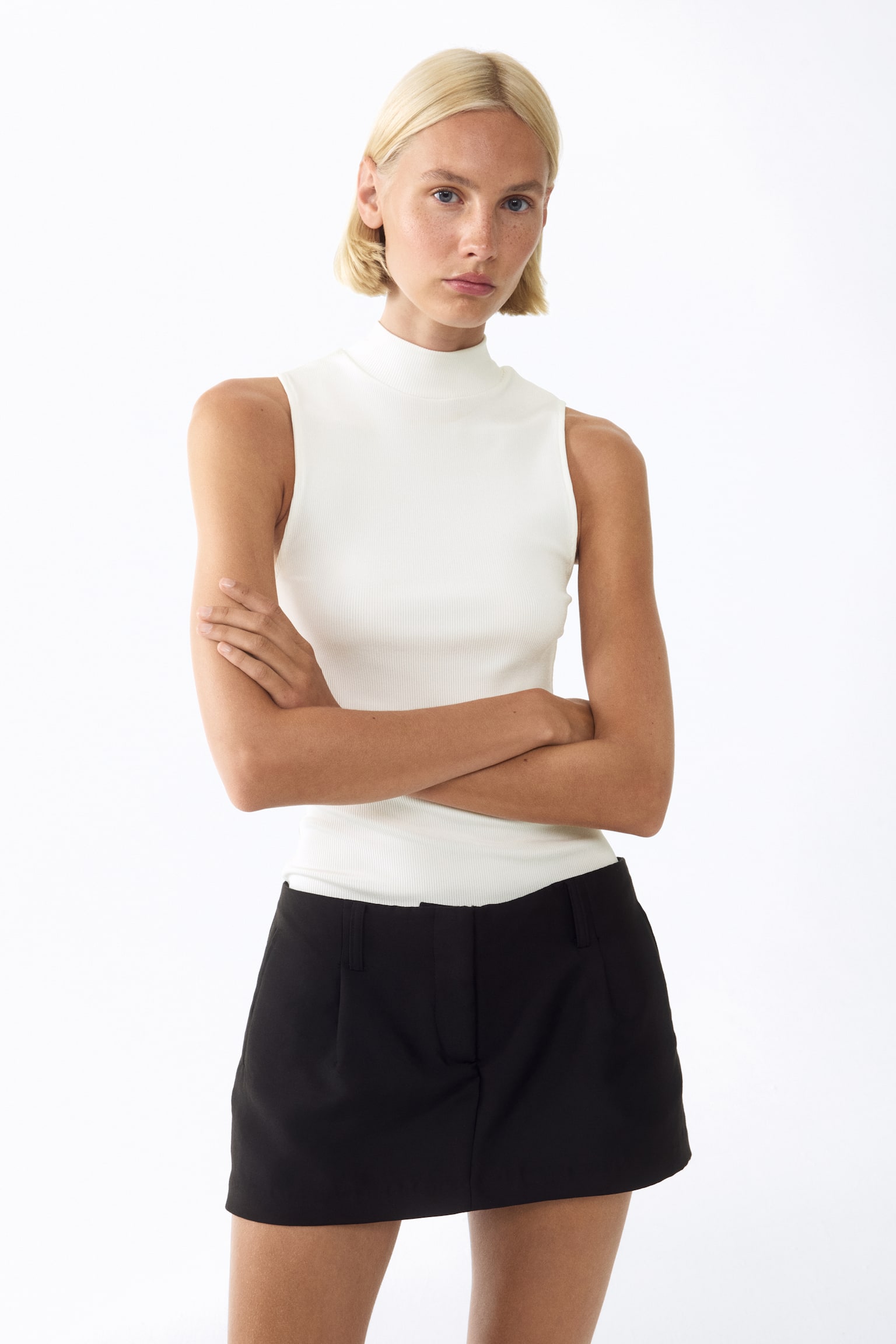 Viscose turtleneck top - White/Black - 1