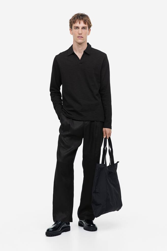 Regular Fit Long-sleeved polo shirt - Black/White - 4