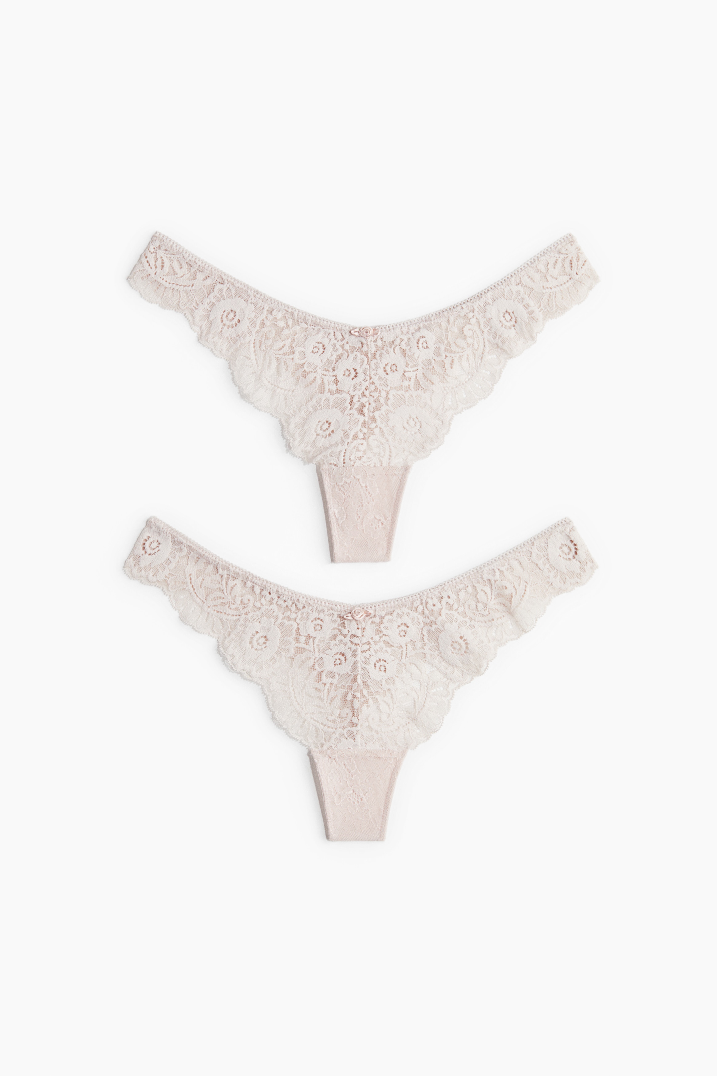 Thong in pizzo 2 pezzi - Rosa cipria/Beige polvere chiaro