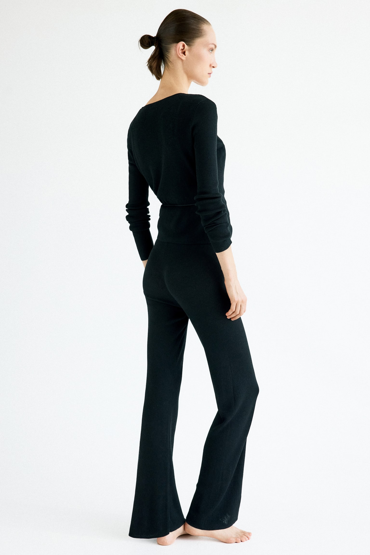 Женские брюки H&M Rib-Knit, цвет: Чёрный — фото 5