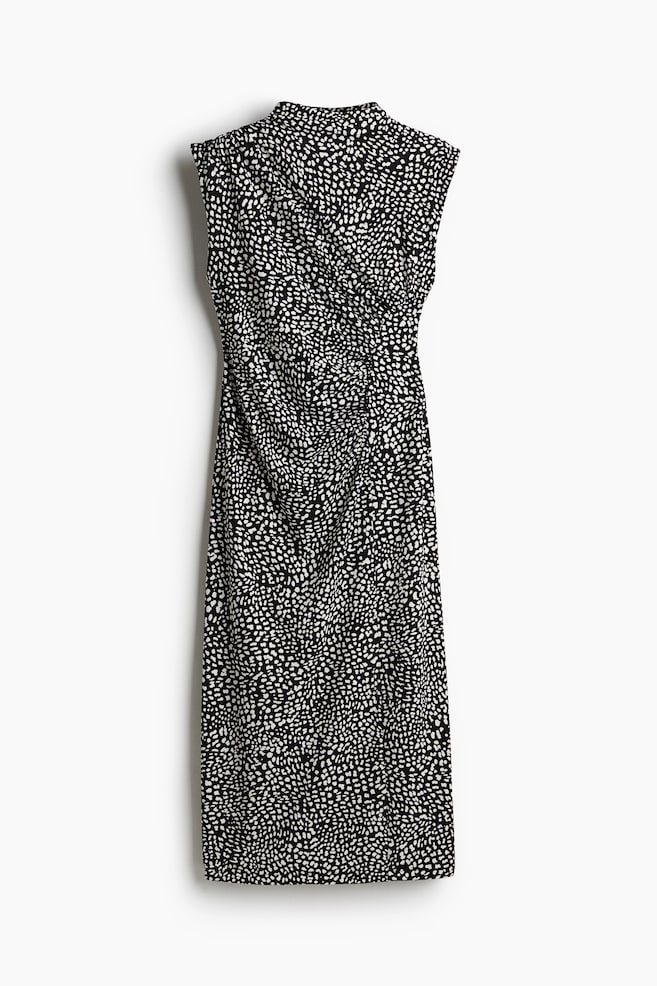 Vestido drapeado con cuello perkins - Negro/Estampado/Negro - 1