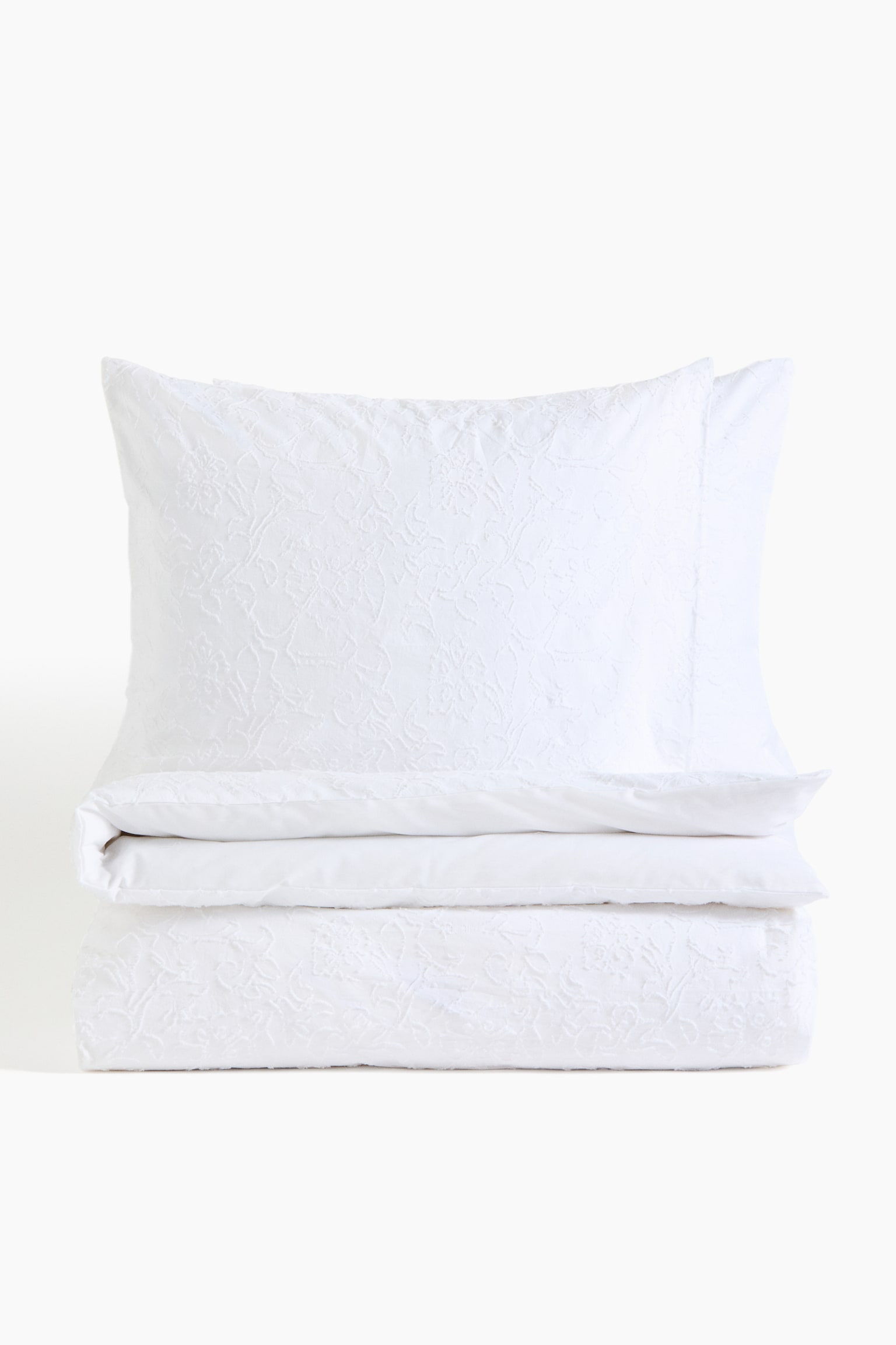 Jacquard-weave double/king duvet cover set - White/Dusty beige - 1