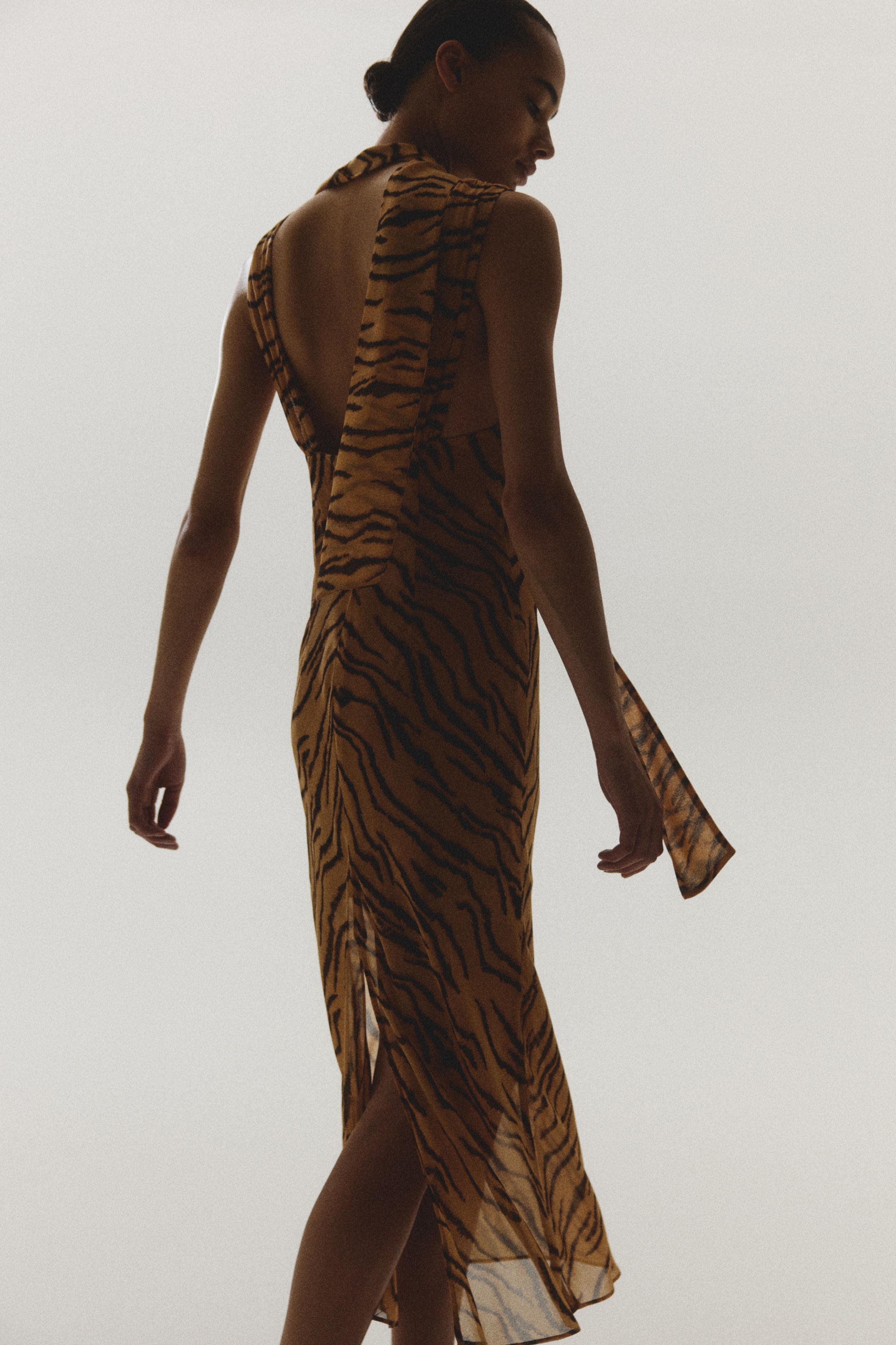 Scarf-Collar Midi Dress