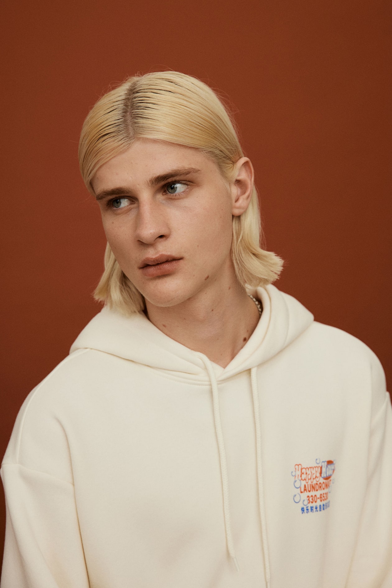 Printed Hoodie Light Beige Hoodie Loose Fit Printed Hoodie Light