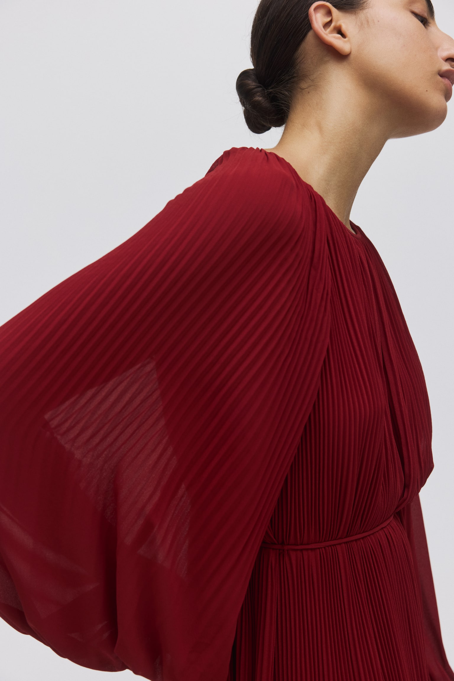 Long plissé dress - Dark red/Black - 5